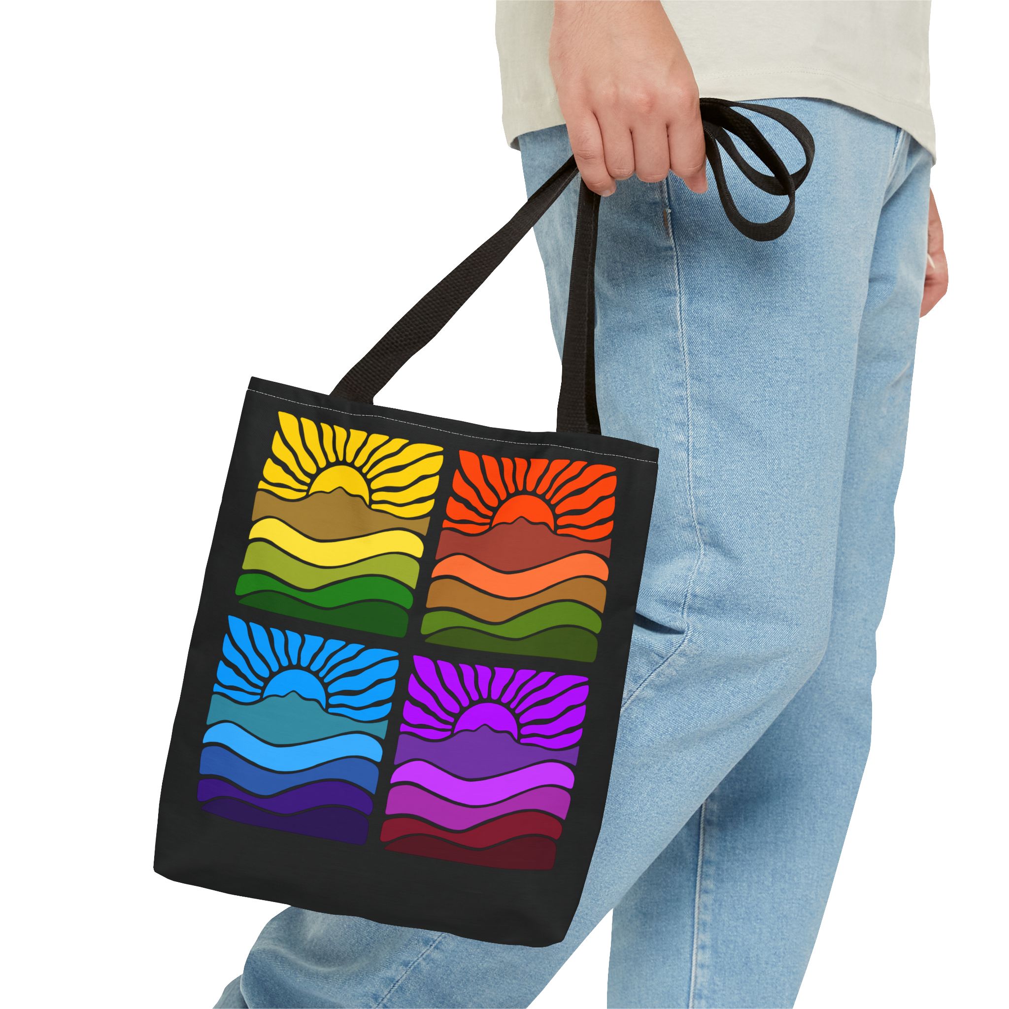 Groovy Retro Mt Tamalpais Sun Landscape Design - Tote Bag | Beach & Travel Essential - Image 3