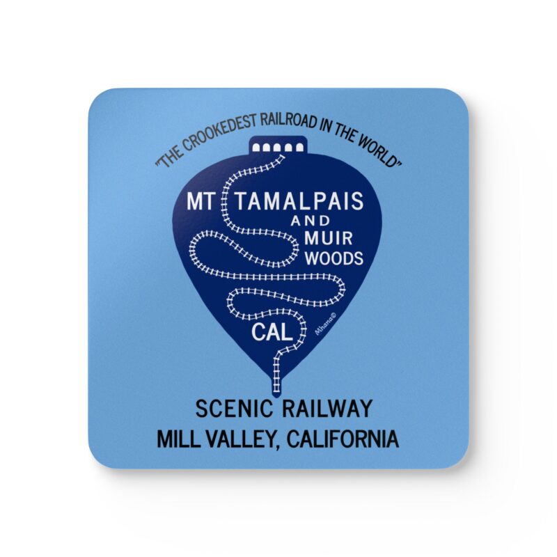 Corkwood Coaster (Set of 4) Vintage 1911 Crookedest Railroad in the World Mt Tamalpais Railroad Mill Valley California - Made in USA