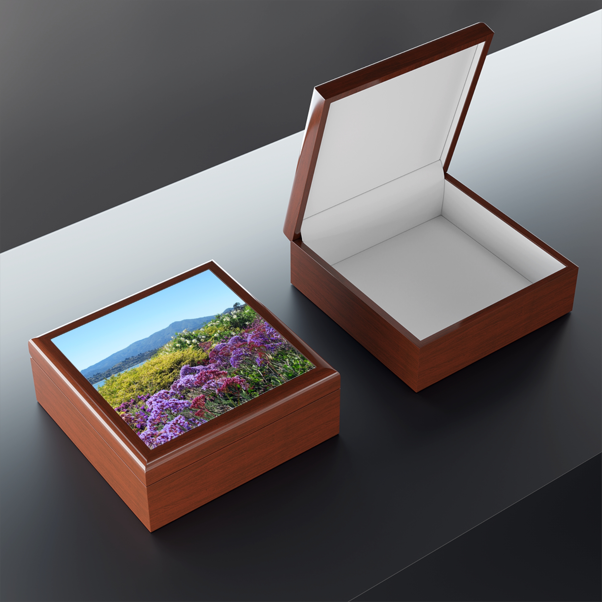 Jewelry Box - Mt Tamalpais Purple Flowers - Select from 3 wood colors - Made in the USA - Image 6