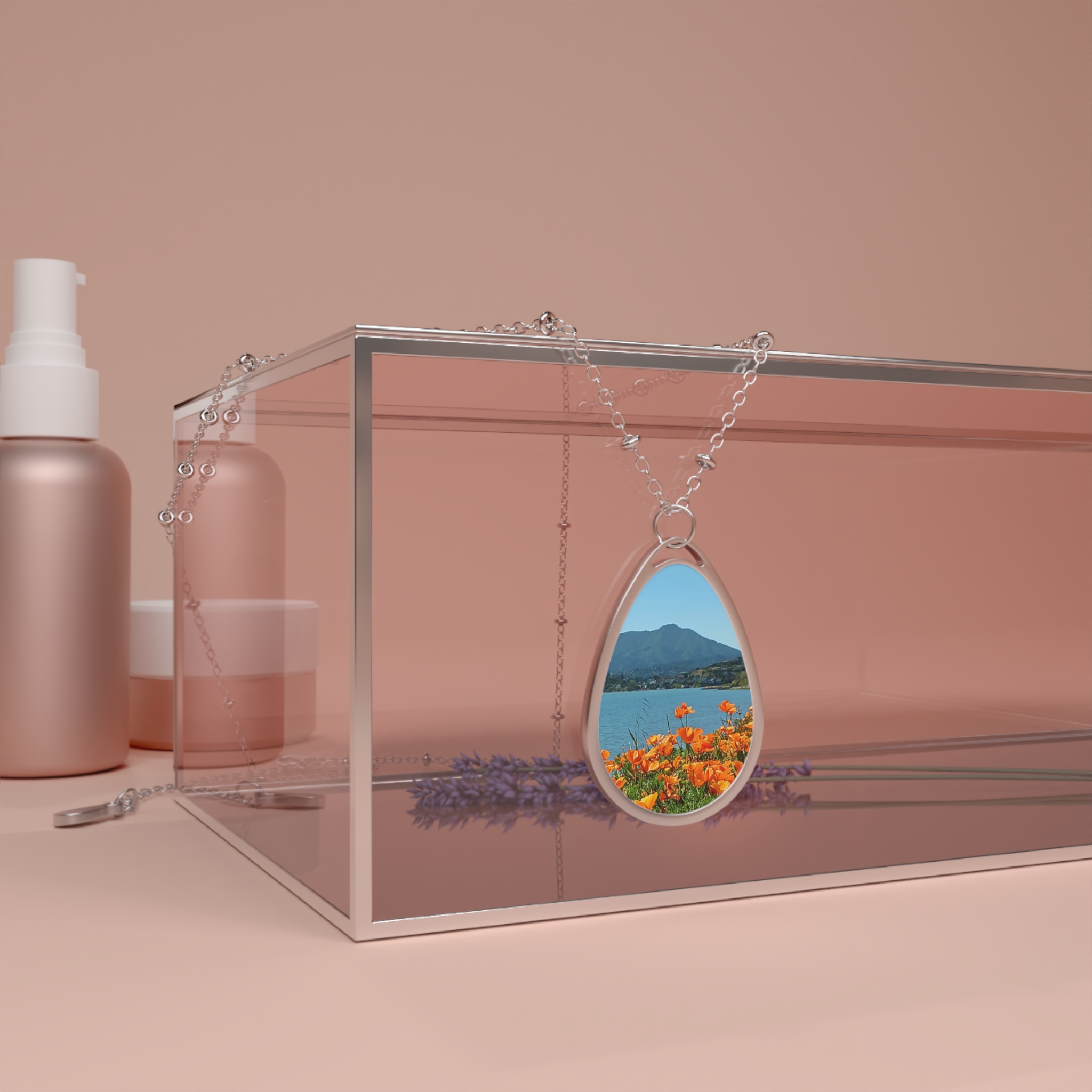 Oval Necklace Mt Tamalpais California Poppies - Image 4