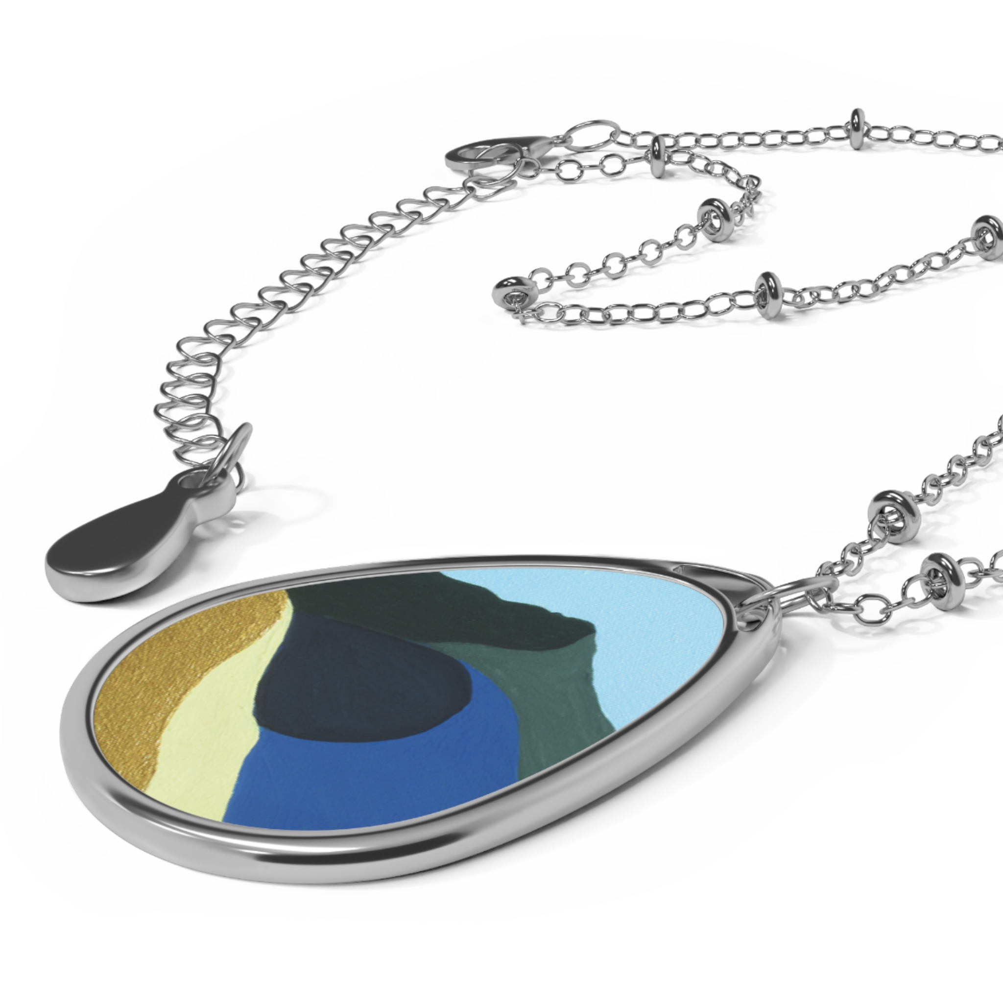 Colors of Mt Tamalpais Painting (print) Oval Necklace - Meaningful Gift for Her - Image 3