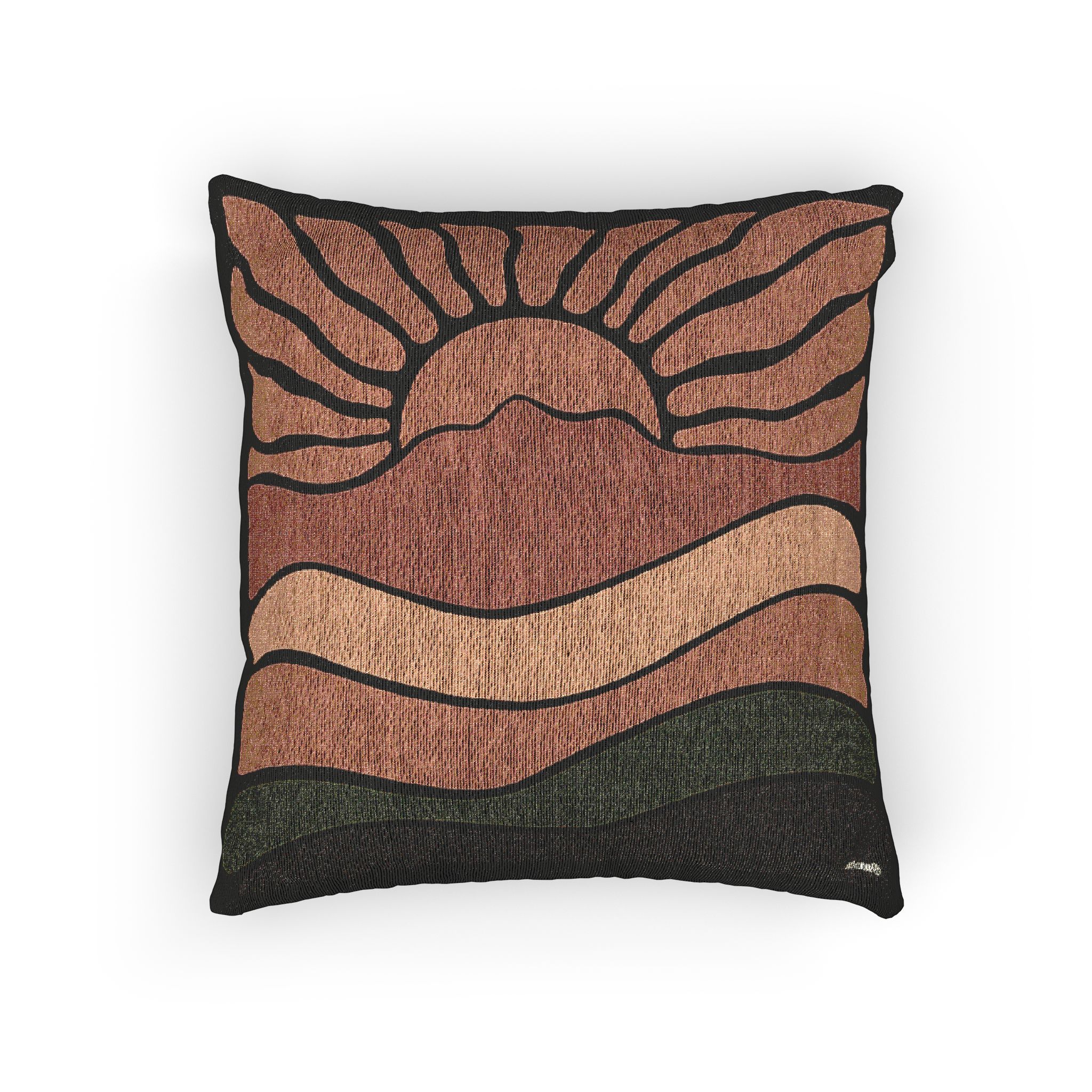 Woven Pillow - Groovy Retro Mt Tamalpais Sun Landscape Design - Sunset Orange - Image 2