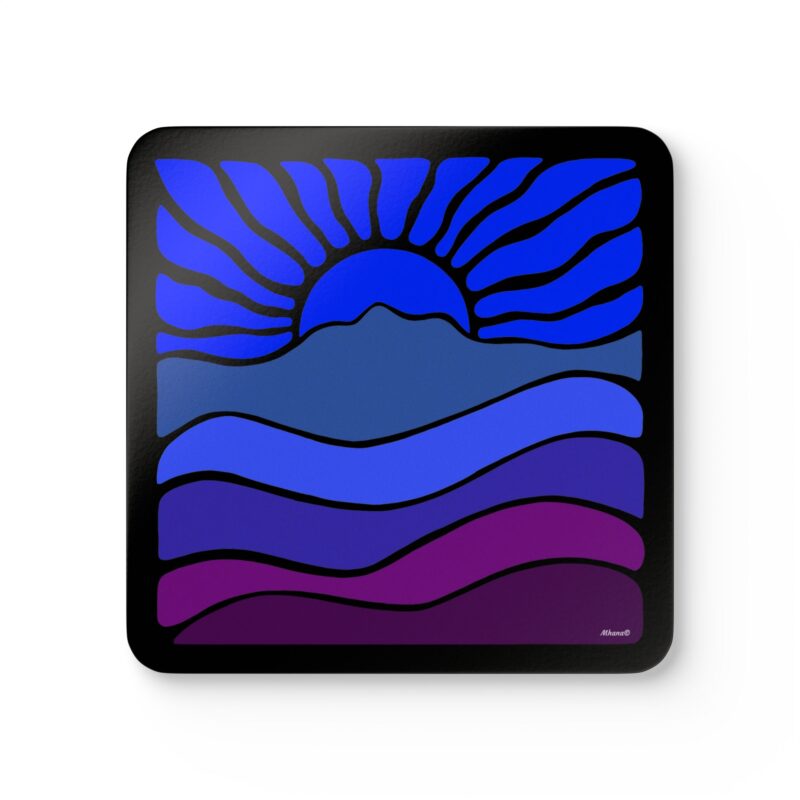 Groovy Retro Mt Tamalpais Sunset Design - Cork Coaster Set of 4 - Midnight Blues - Made in USA