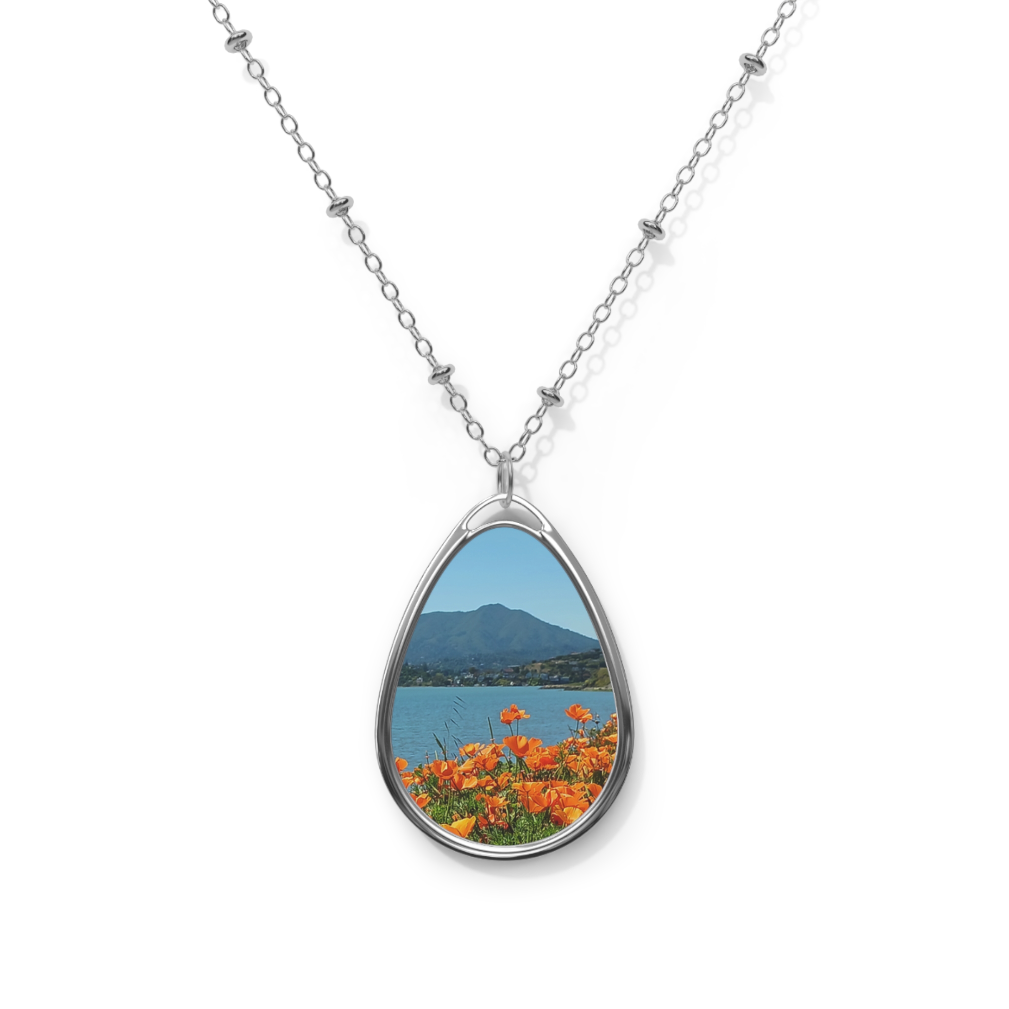 Oval Necklace Mt Tamalpais California Poppies