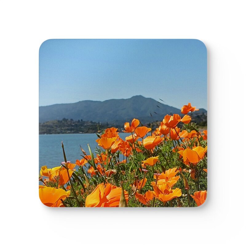 Corkwood Coaster (Set of 4) Mt Tamalpais California Poppies - Tiburon Marin County California - Made in USA
