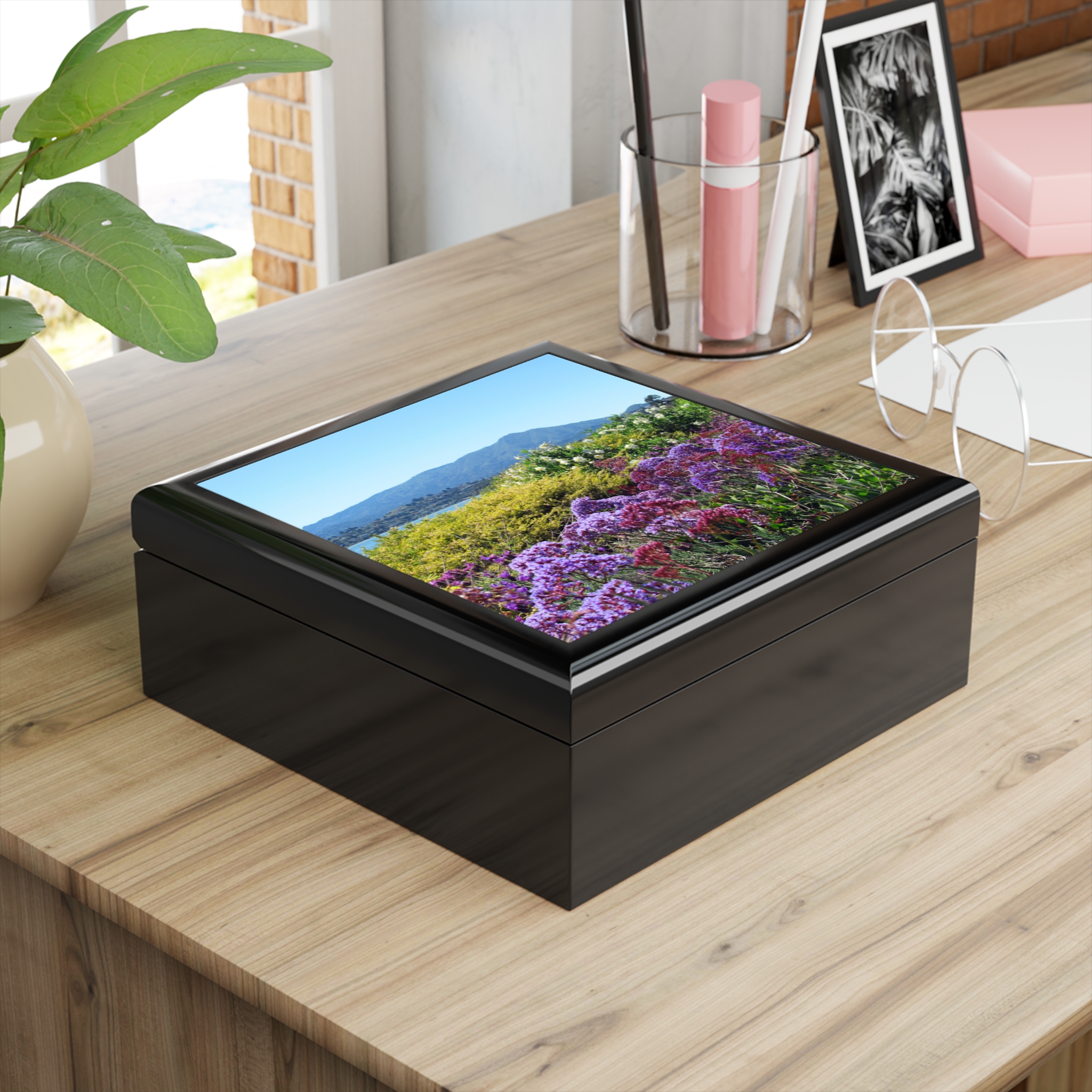 Jewelry Box - Mt Tamalpais Purple Flowers - Select from 3 wood colors - Made in the USA - Image 2