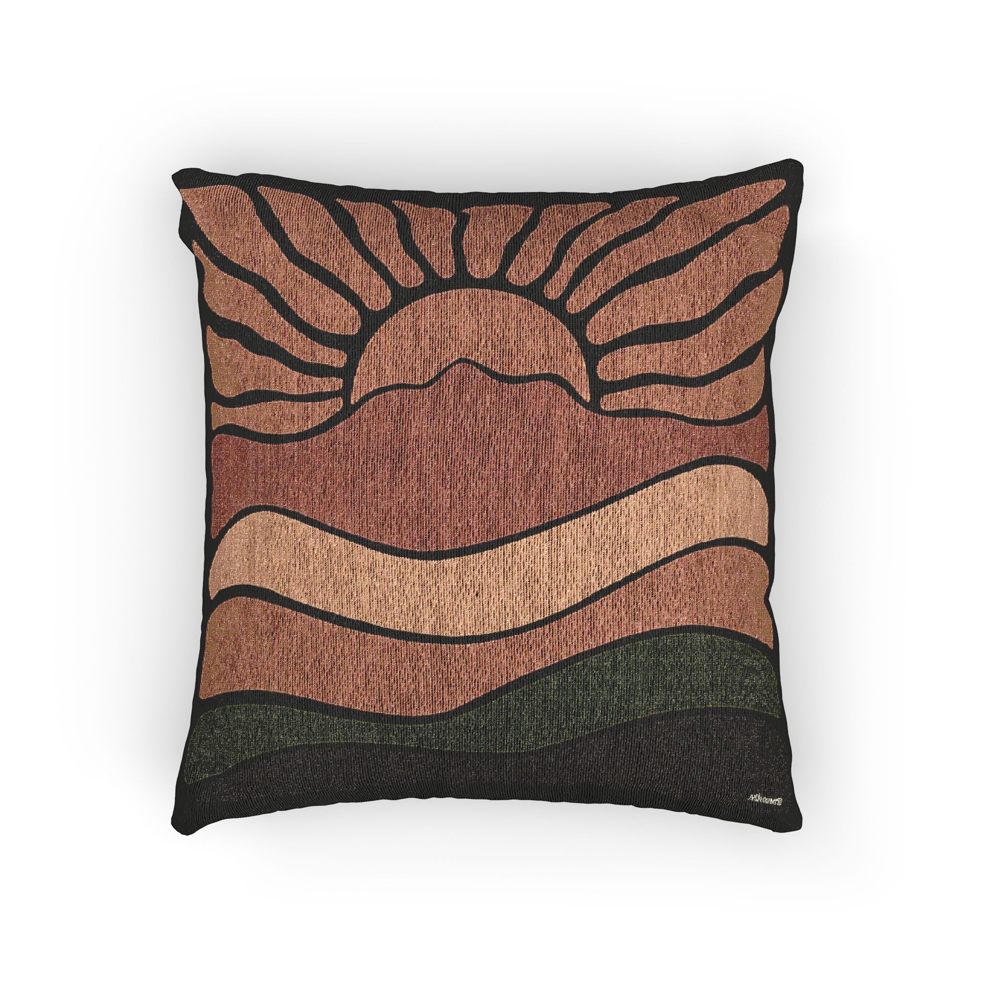 Woven Pillow - Groovy Retro Mt Tamalpais Sun Landscape Design - Sunset Orange