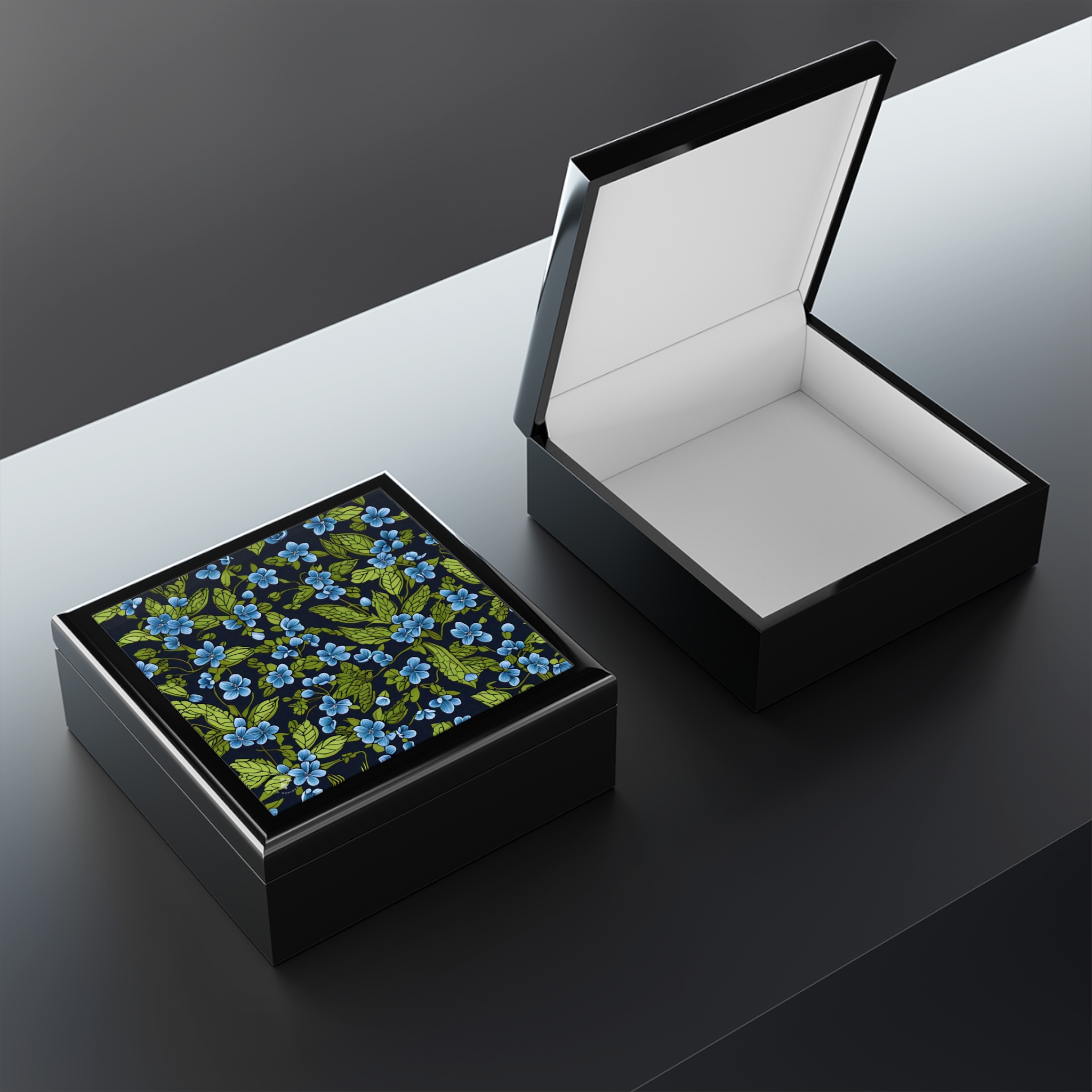 Forget-me-Not Jewelry Box with decorated glossy sublimation ceramic tile fitted lid - Image 3