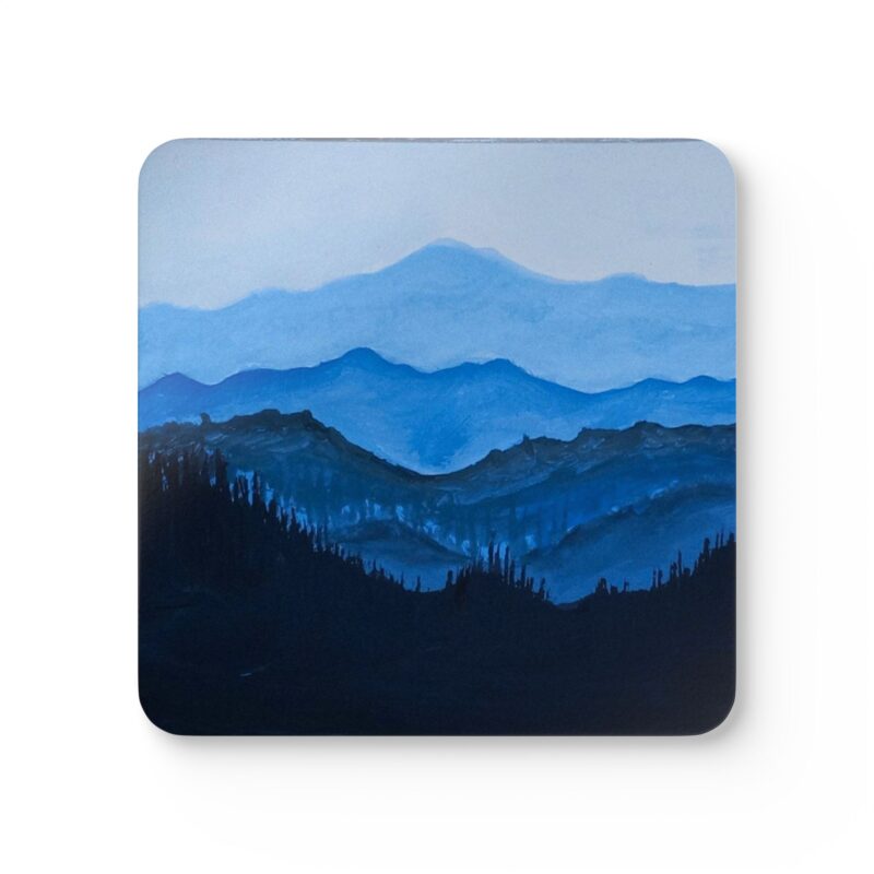 Corkwood Coaster (Set of 4) Misty Blue Mt Tamalpais Hand Painted (print)