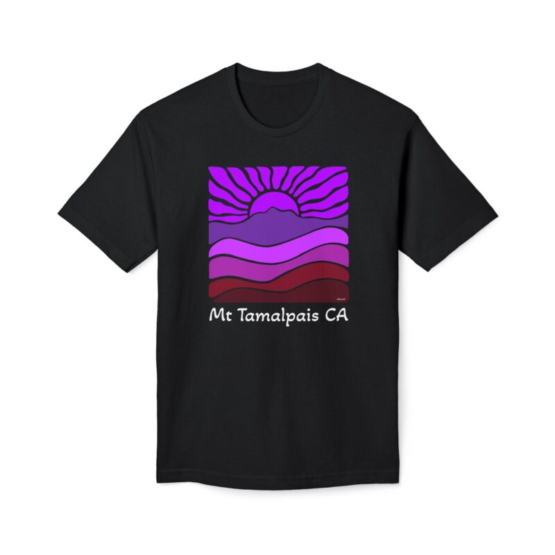 Meduim-Weight T-shirt - Groovy Retro Mt Tamalpais Sun Landscape Sunset Pink - Made and assembled in the USA