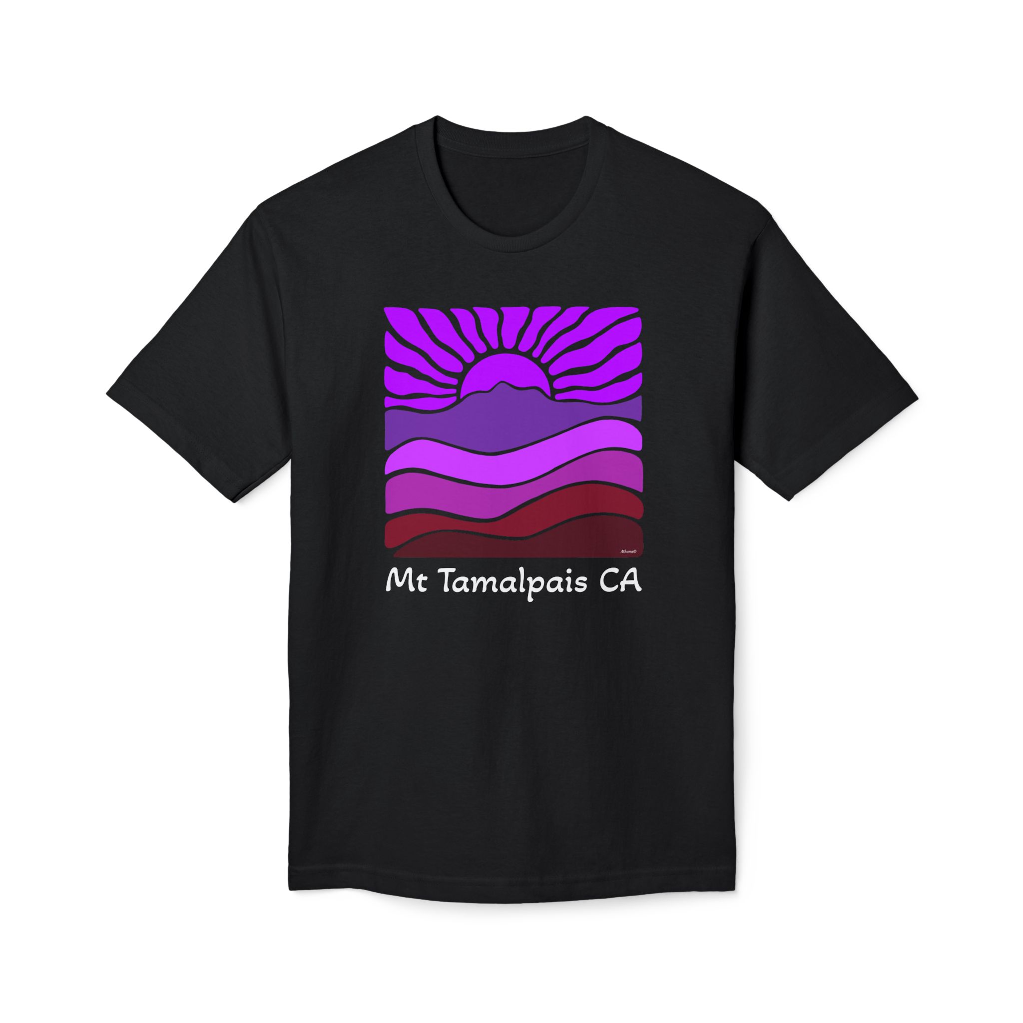 Meduim-Weight T-shirt - Groovy Retro Mt Tamalpais Sun Landscape Sunset Pink - Made and assembled in the USA