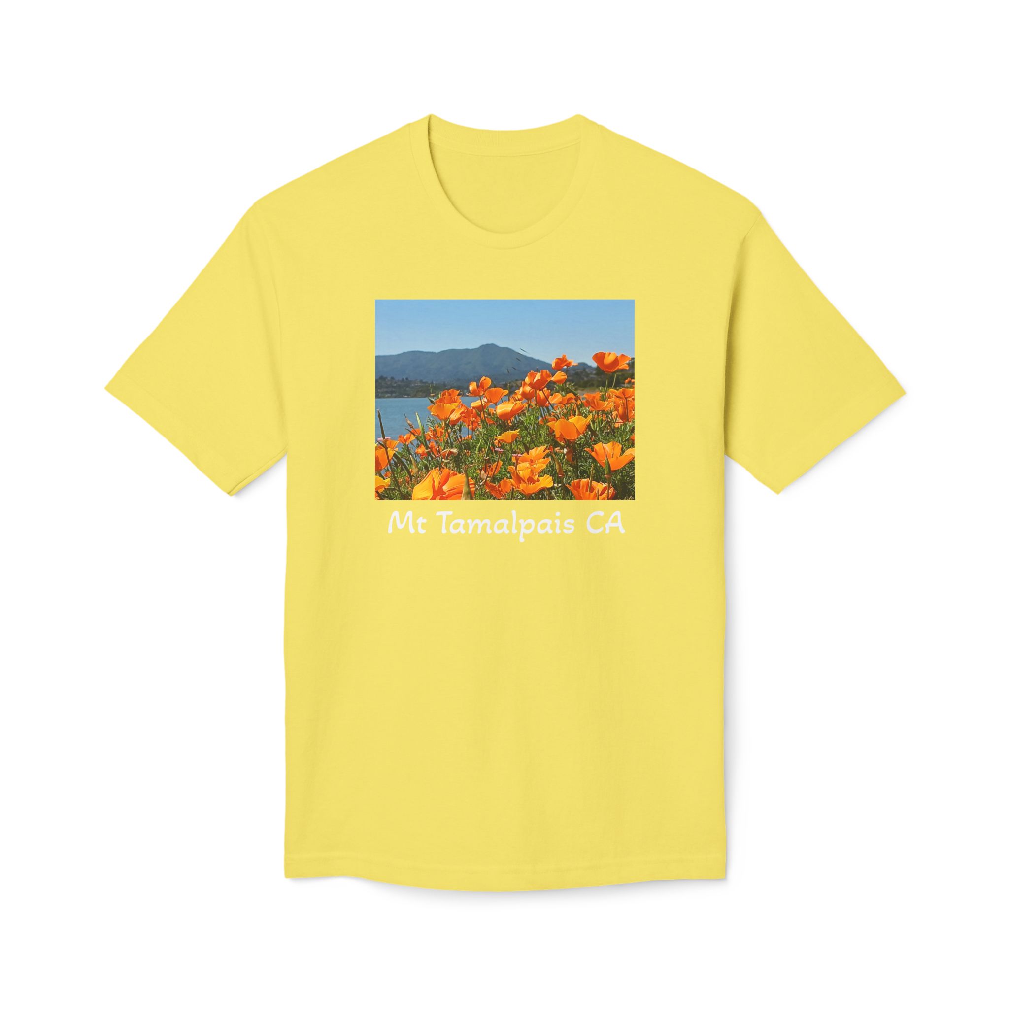 Meduim-Weight T-shirt - Mt Tamalpais Watercolor California’s Poppies - Select color - Made and assembled in the USA - Image 9