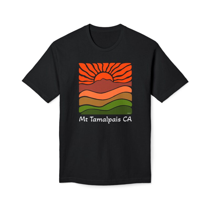 Meduim-Weight T-shirt - Groovy Retro Mt Tamalpais Sun Landscape Sunset Orange - Made and assembled in the USA