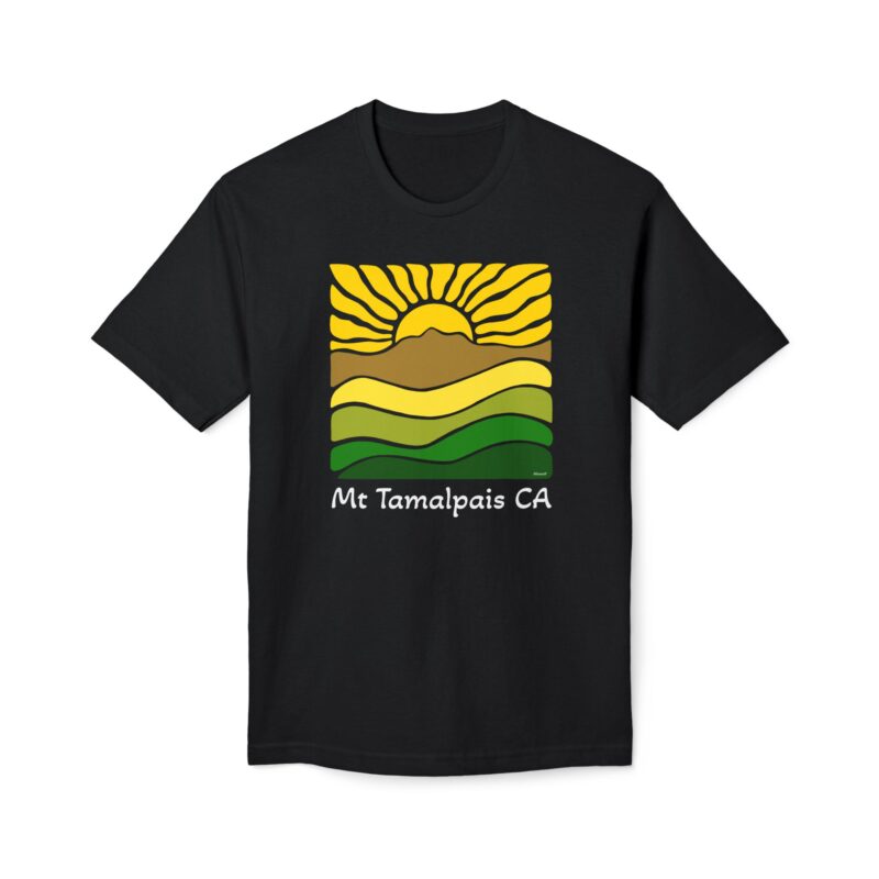 Meduim-Weight T-shirt - Groovy Retro Mt Tamalpais Sun Landscape Sunny Yellow - Made and assembled in the USA
