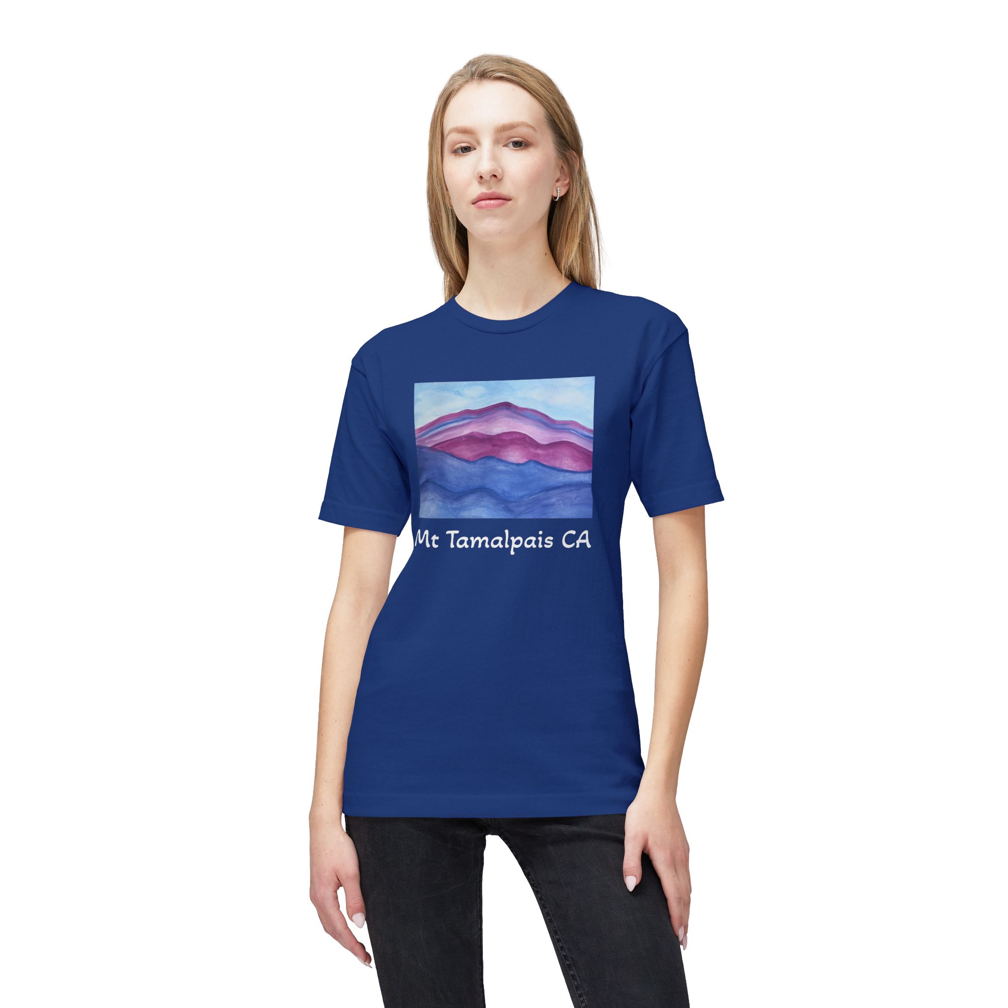 Meduim-Weight T-shirt - Purple Mountains Majesty Mt Tamalpais Watercolor Painting (print) - Select color - Made and assembled in the USA - Image 7