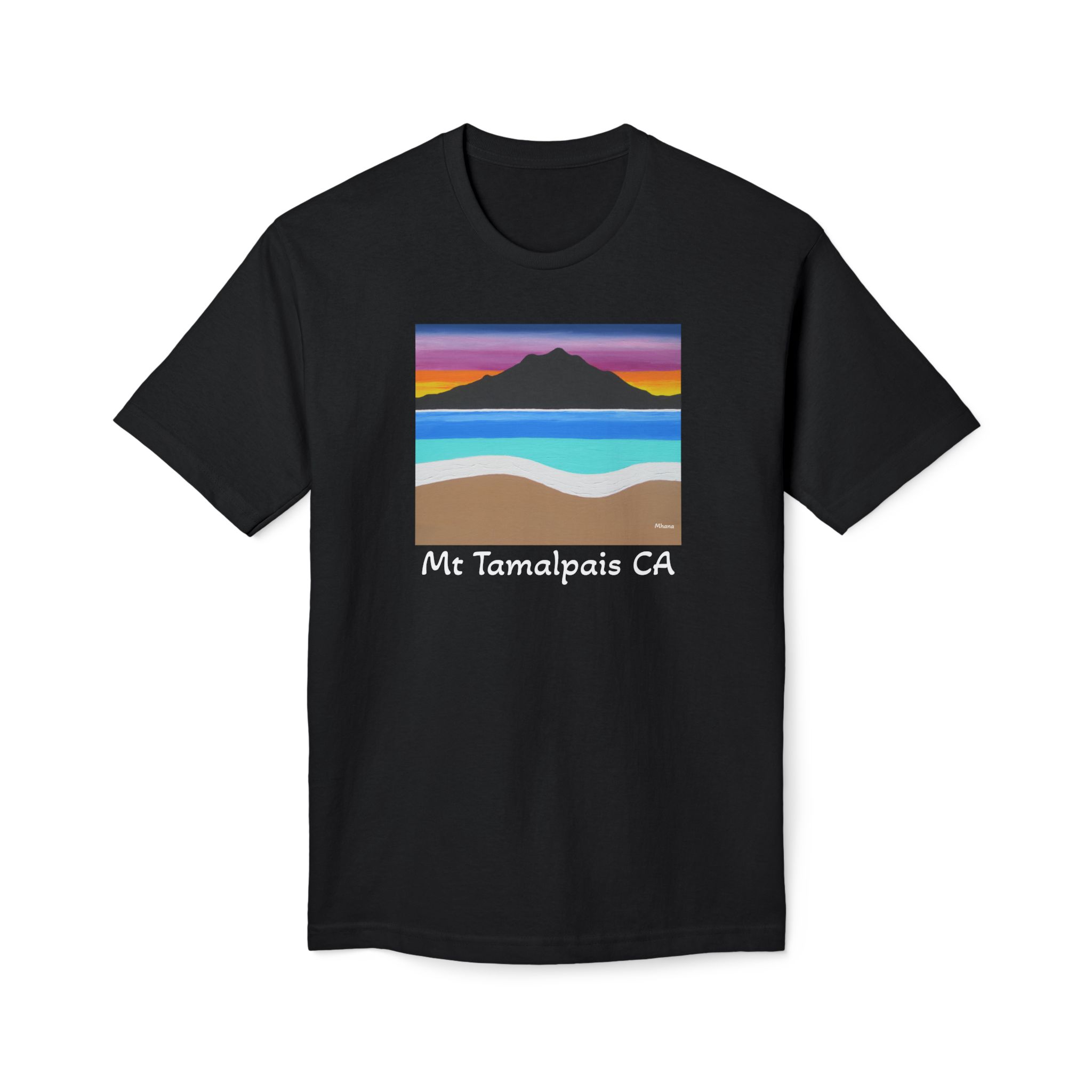 Meduim-Weight T-shirt - The Sleeping Lady's Serene Twilight Shoreline Sunset - Mt Tamalpais Painting (print) - Select color - Made and assembled in the USA