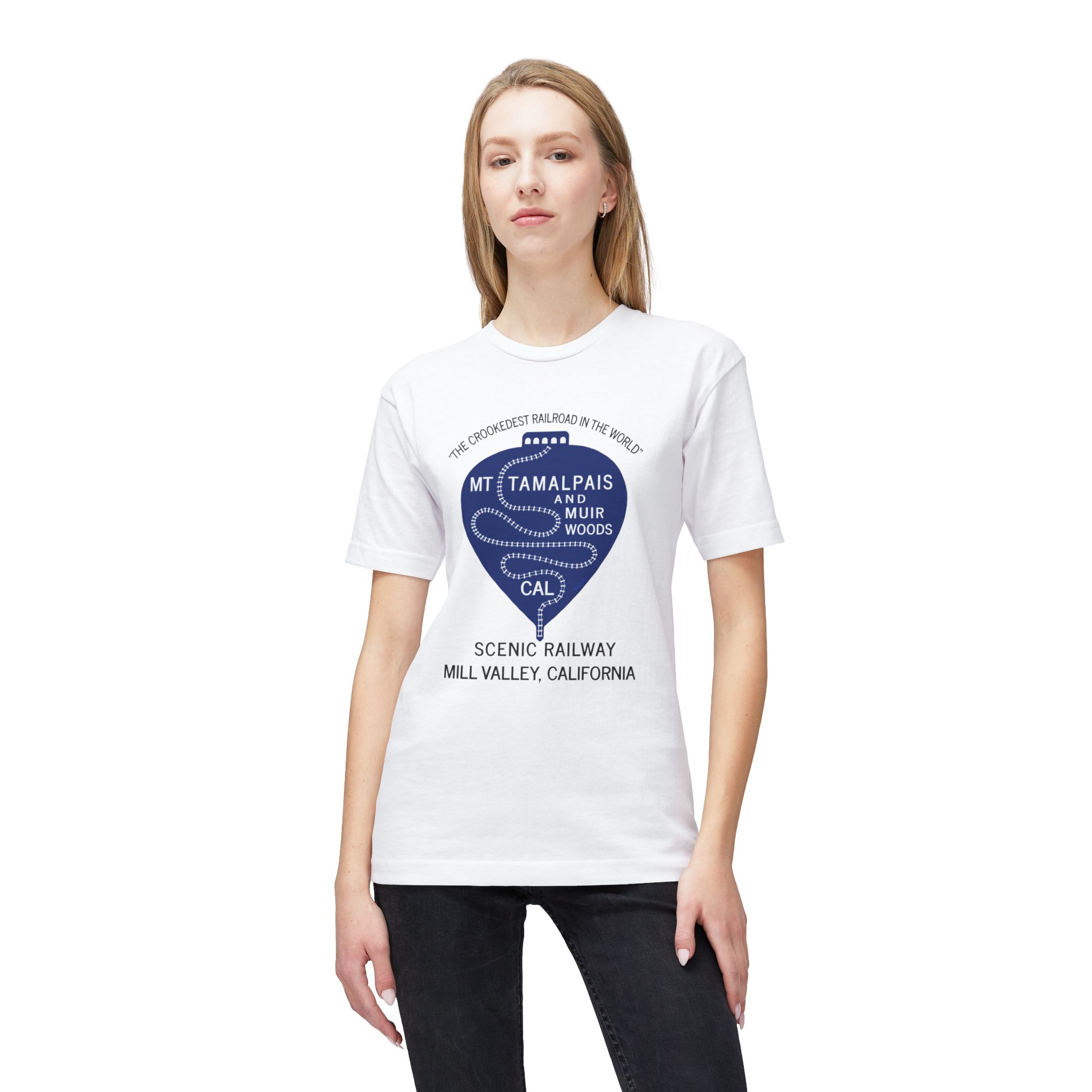 Meduim-Weight T-shirt - Vintage 1911 Mt Tamalpais Muir Woods Scenic Railroad Mill Valley California -Black text - Made and assembled in the USA - Image 3