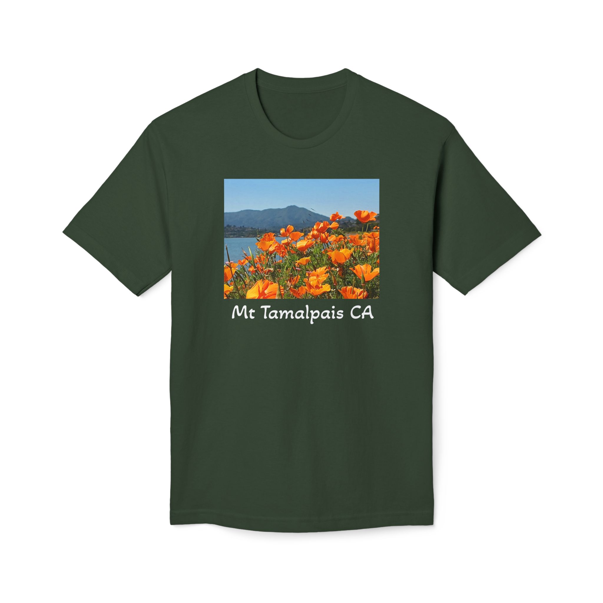 Meduim-Weight T-shirt - Mt Tamalpais Watercolor California’s Poppies - Select color - Made and assembled in the USA - Image 13