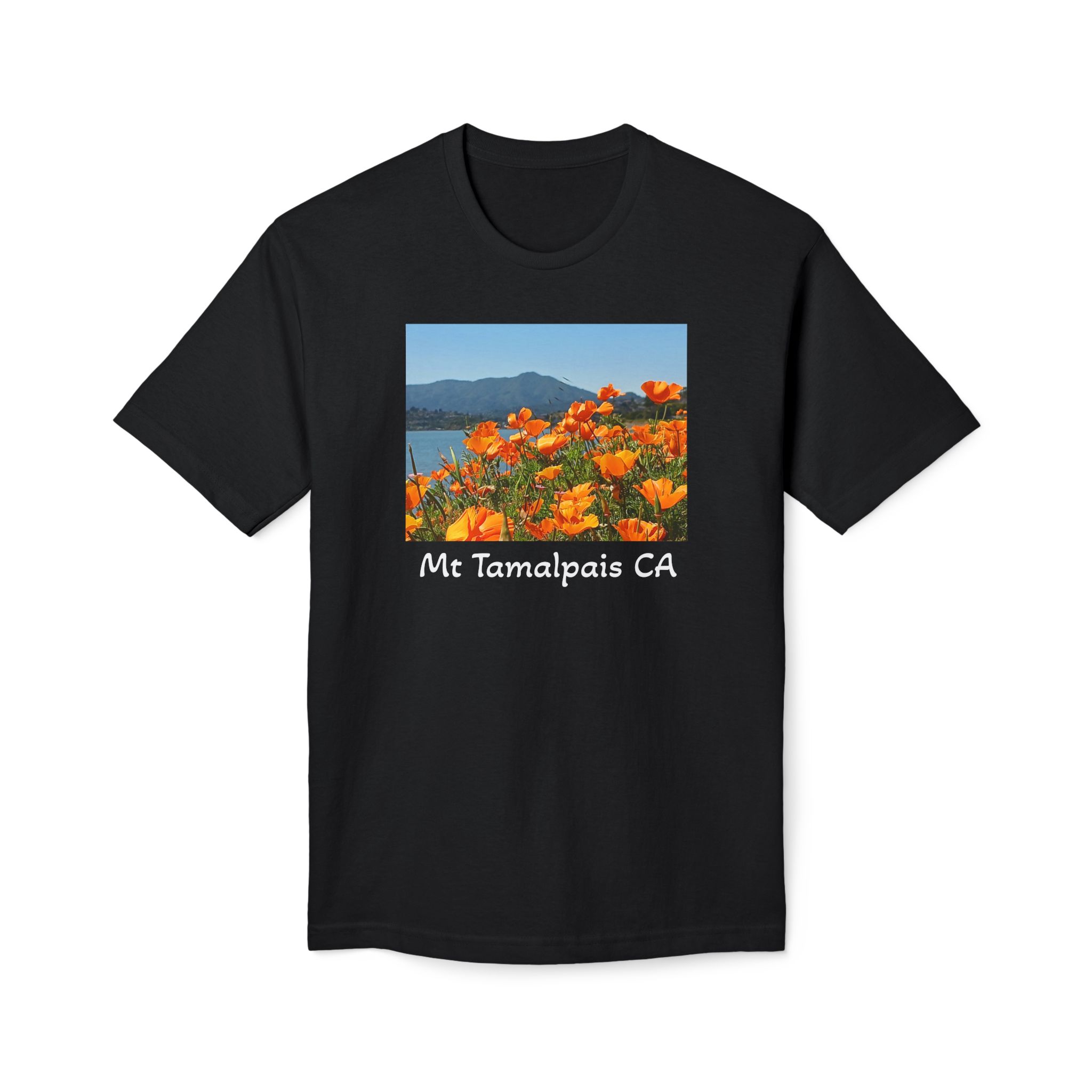 Meduim-Weight T-shirt - Mt Tamalpais Watercolor California’s Poppies - Select color - Made and assembled in the USA - Image 5