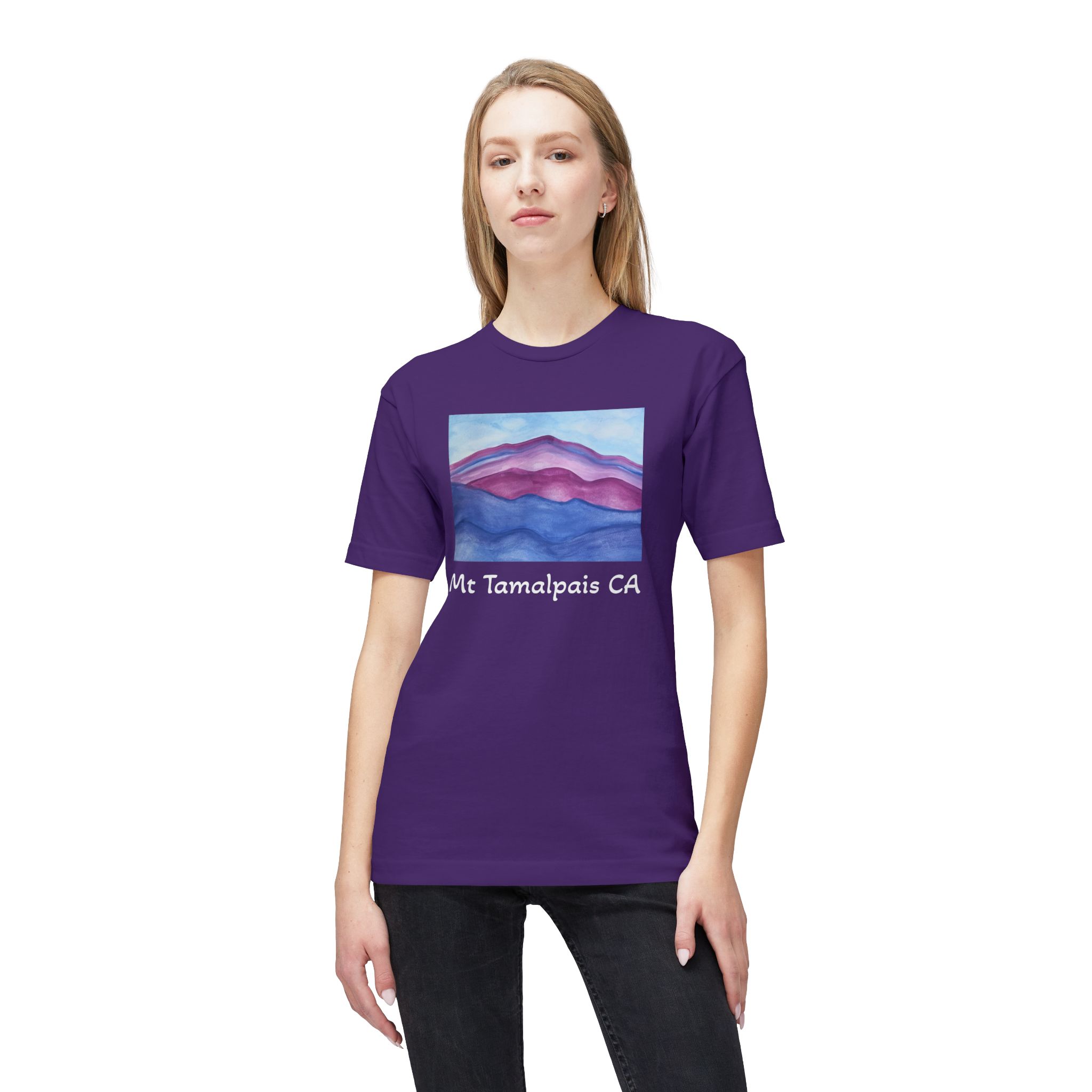 Meduim-Weight T-shirt - Purple Mountains Majesty Mt Tamalpais Watercolor Painting (print) - Select color - Made and assembled in the USA - Image 15