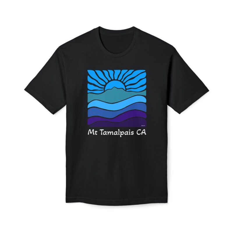 Meduim-Weight T-shirt - Groovy Retro Mt Tamalpais Sun Landscape - Sky Blue - Made and assembled in the USA