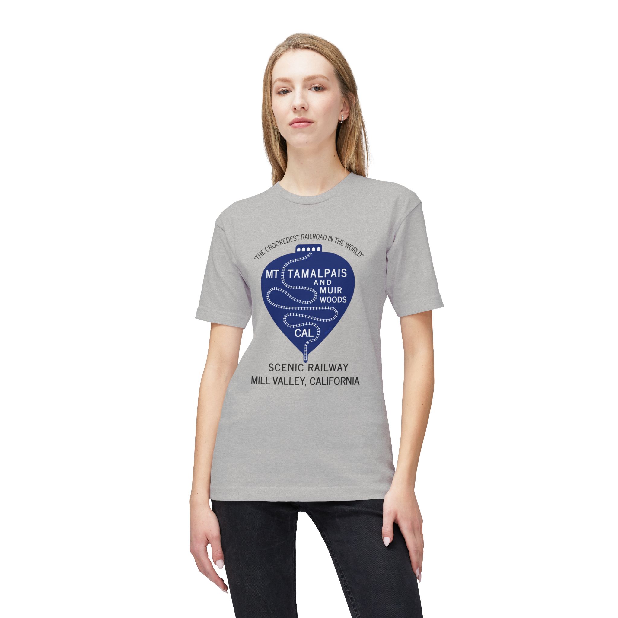 Meduim-Weight T-shirt - Vintage 1911 Mt Tamalpais Muir Woods Scenic Railroad Mill Valley California -Black text - Made and assembled in the USA - Image 7