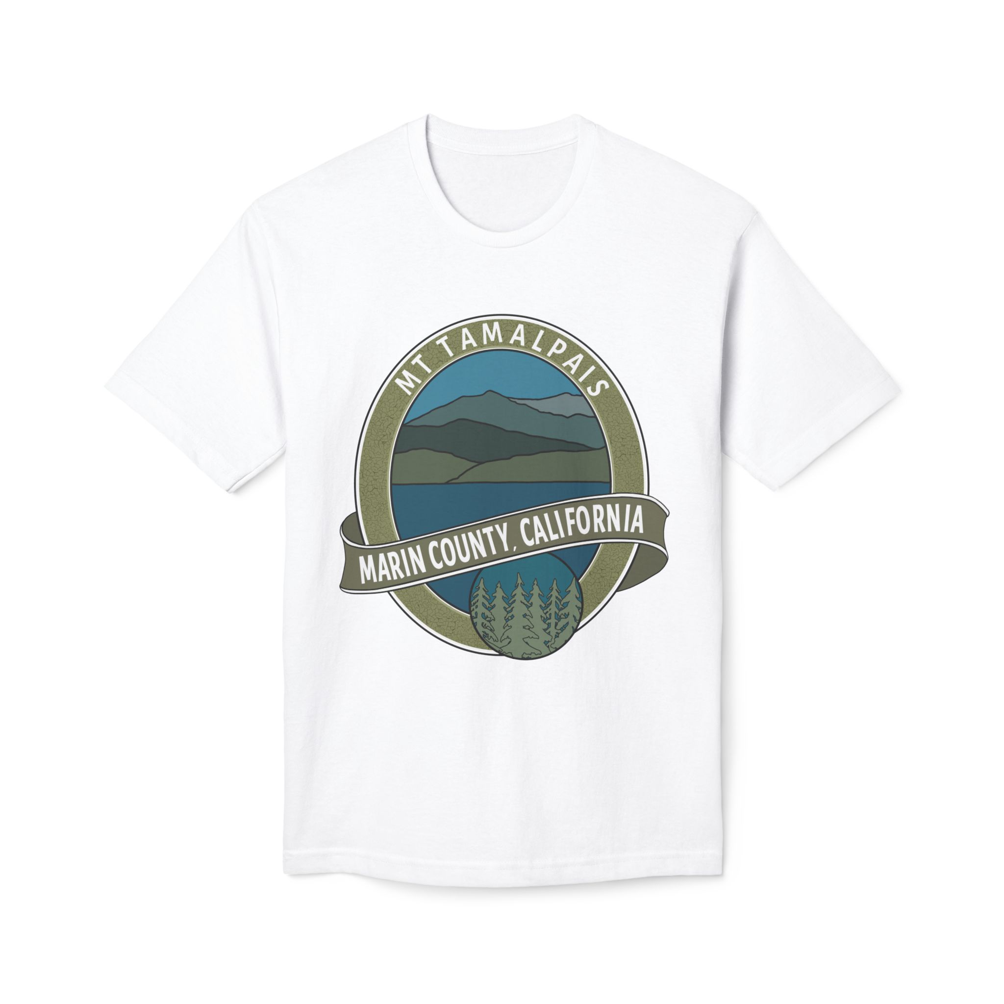 Unisex 100% Cotton Midweight T-shirt Oval Mt Tamalpais Marin County California Collector's Design - Made and assembled in the USA