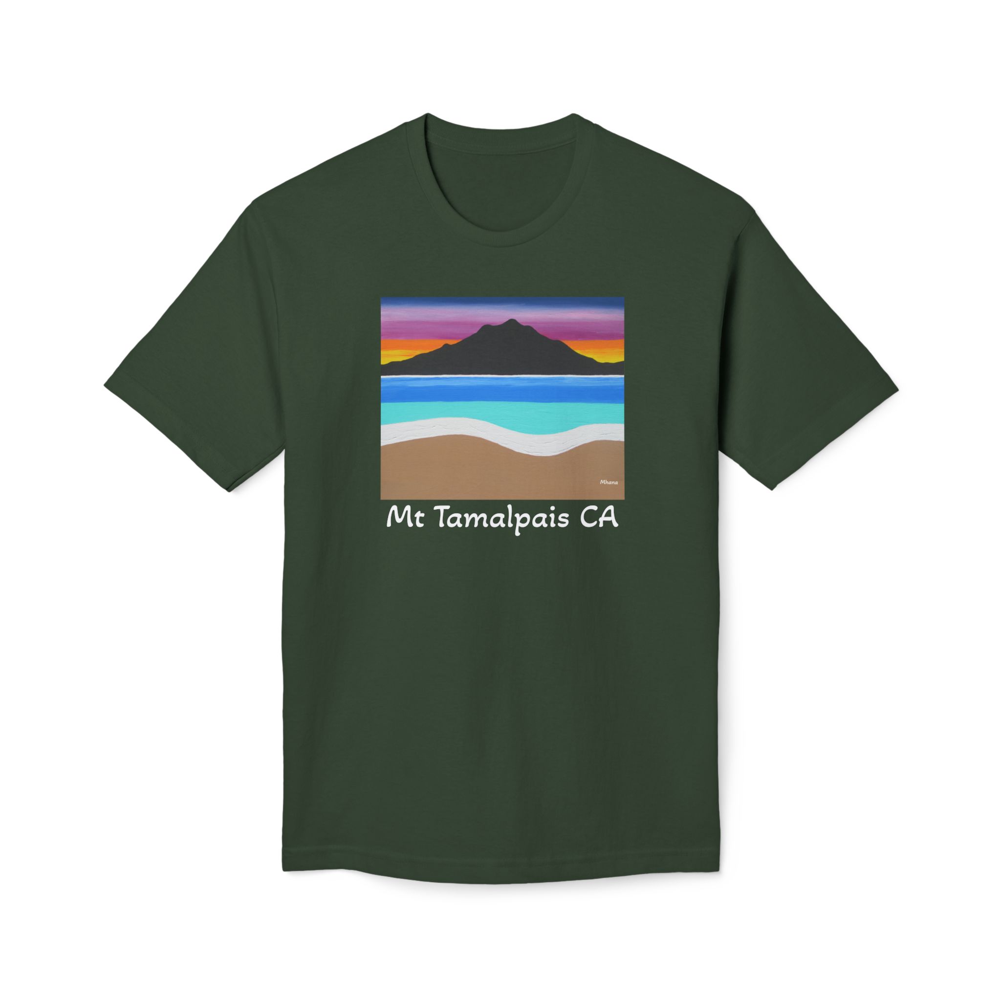 Meduim-Weight T-shirt - The Sleeping Lady's Serene Twilight Shoreline Sunset - Mt Tamalpais Painting (print) - Select color - Made and assembled in the USA - Image 5