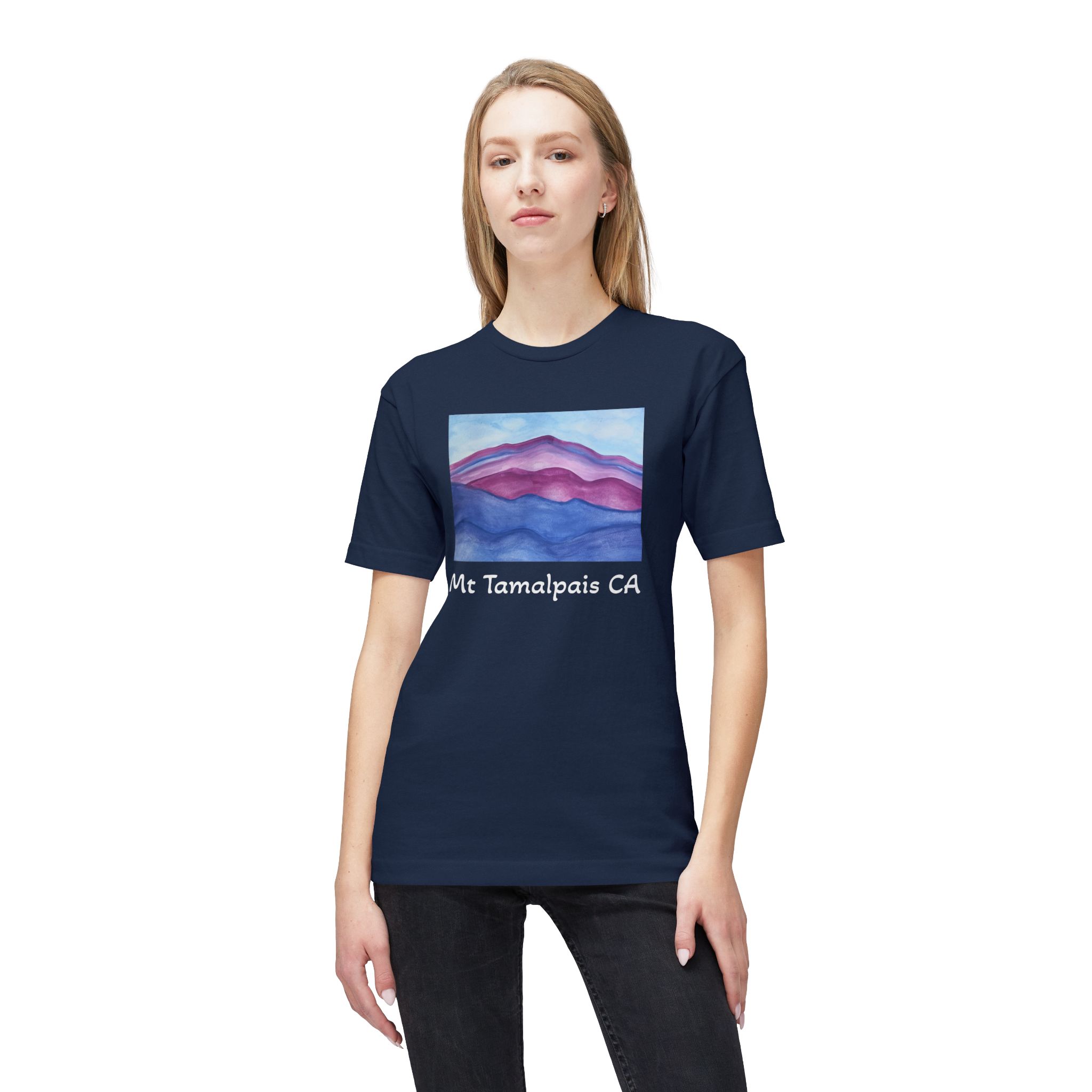Meduim-Weight T-shirt - Purple Mountains Majesty Mt Tamalpais Watercolor Painting (print) - Select color - Made and assembled in the USA - Image 11