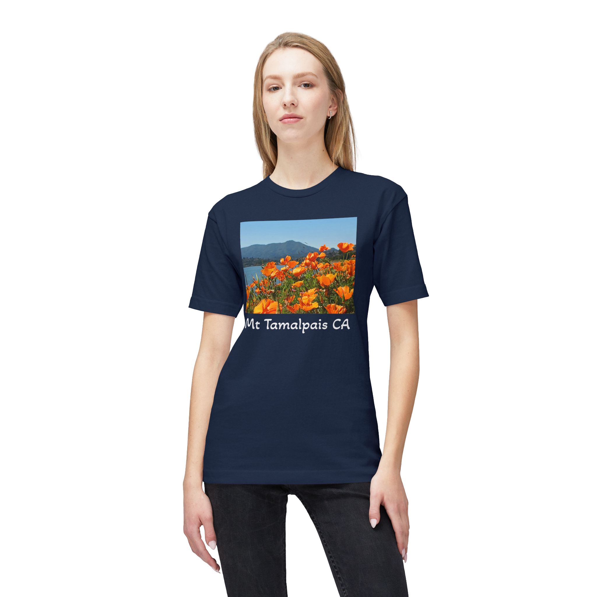 Meduim-Weight T-shirt - Mt Tamalpais Watercolor California’s Poppies - Select color - Made and assembled in the USA - Image 19