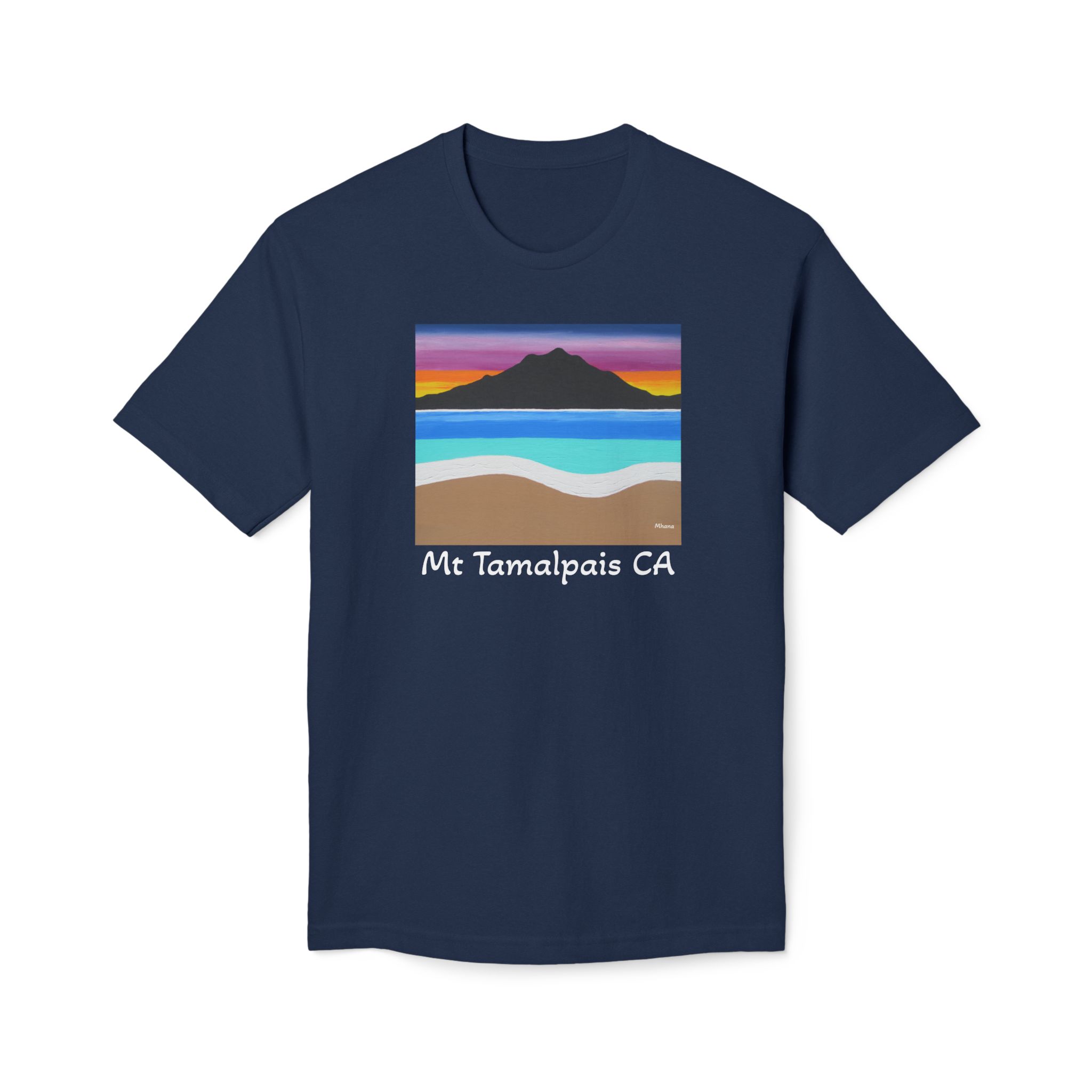 Meduim-Weight T-shirt - The Sleeping Lady's Serene Twilight Shoreline Sunset - Mt Tamalpais Painting (print) - Select color - Made and assembled in the USA - Image 9