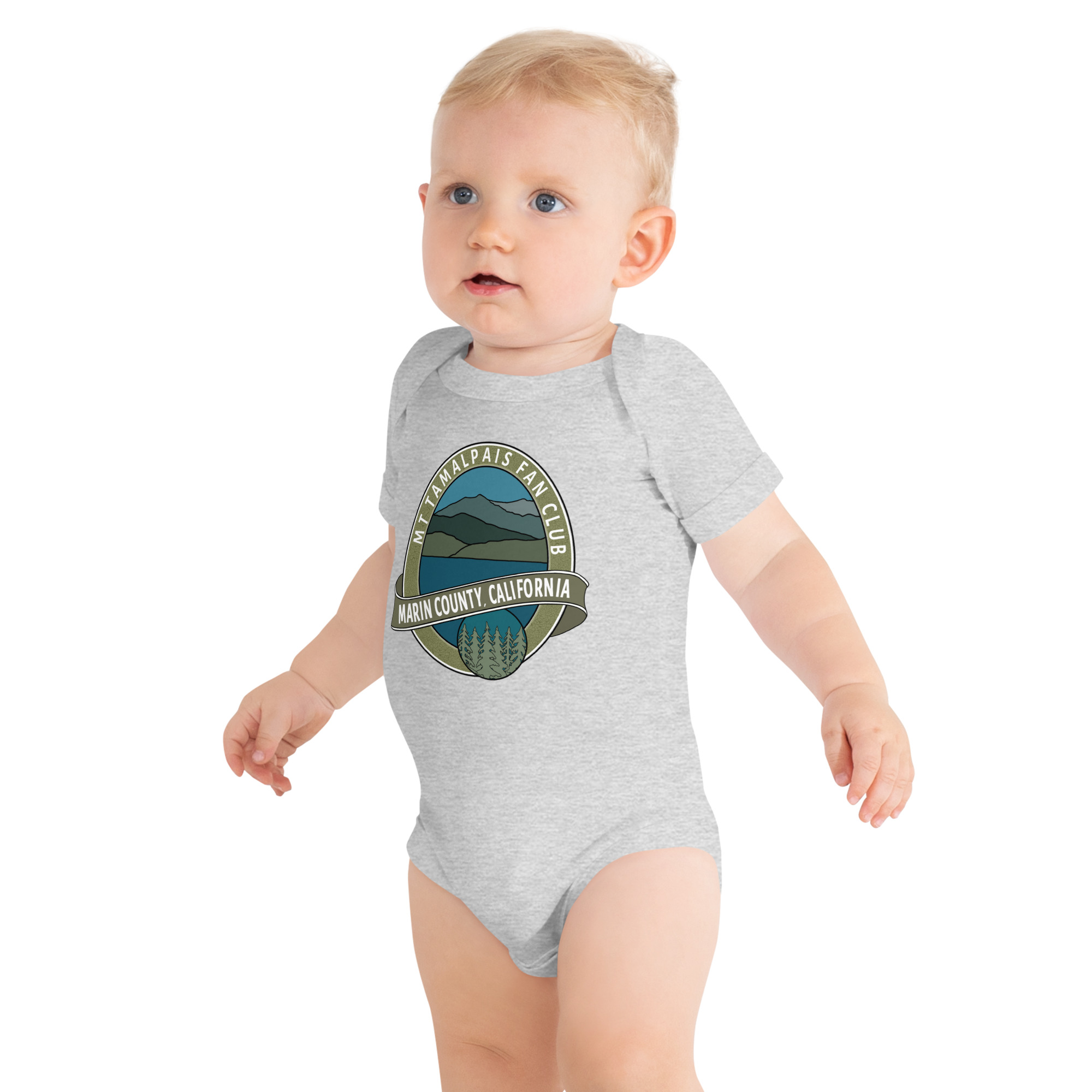 Baby Body Suit short sleeves MORE MOCK UPs - Oval Mt Tamalpais Marin County California Collector's Design Front - Image 6
