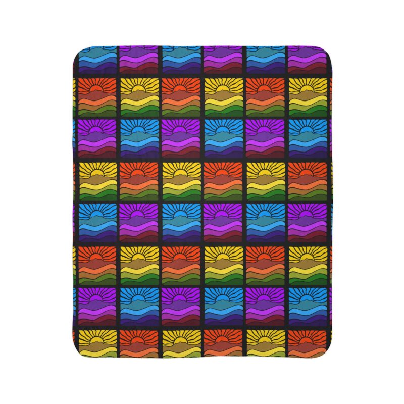 Groovy Retro Mt Tamalpais Sun Landscape Design - Fleece Sherpa Blanket - Cozy Nature Inspired Home Decor and RV - Select color