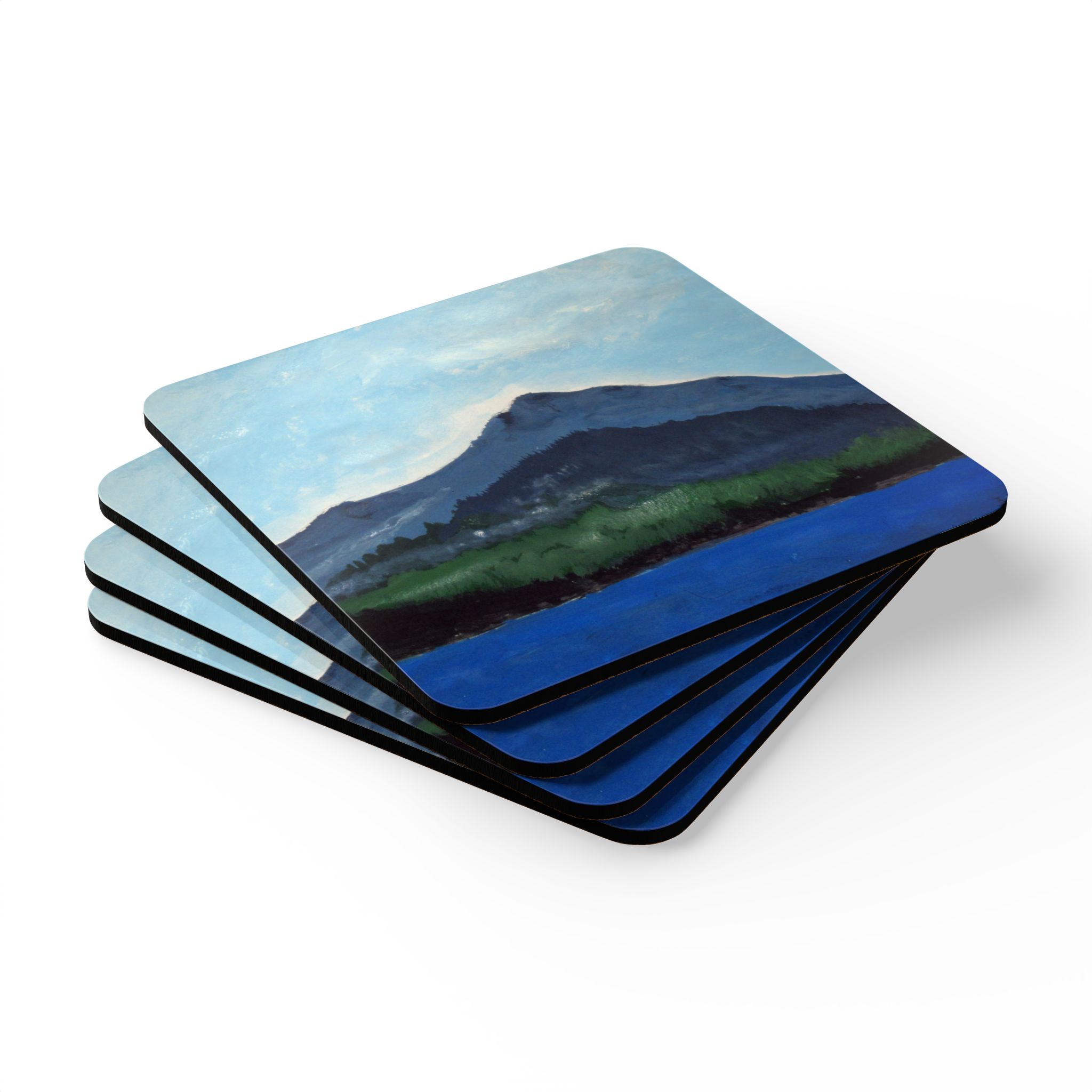 Corkwood Coaster (Set of 4) - Mt Tamalpais and Lake - Hand Painted (print) - Made in USA - Image 2