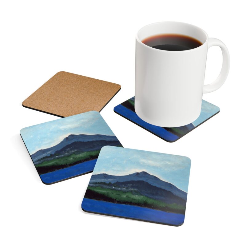 Corkwood Coaster (Set of 4) - Mt Tamalpais and Lake - Hand Painted (print) - Made in USA