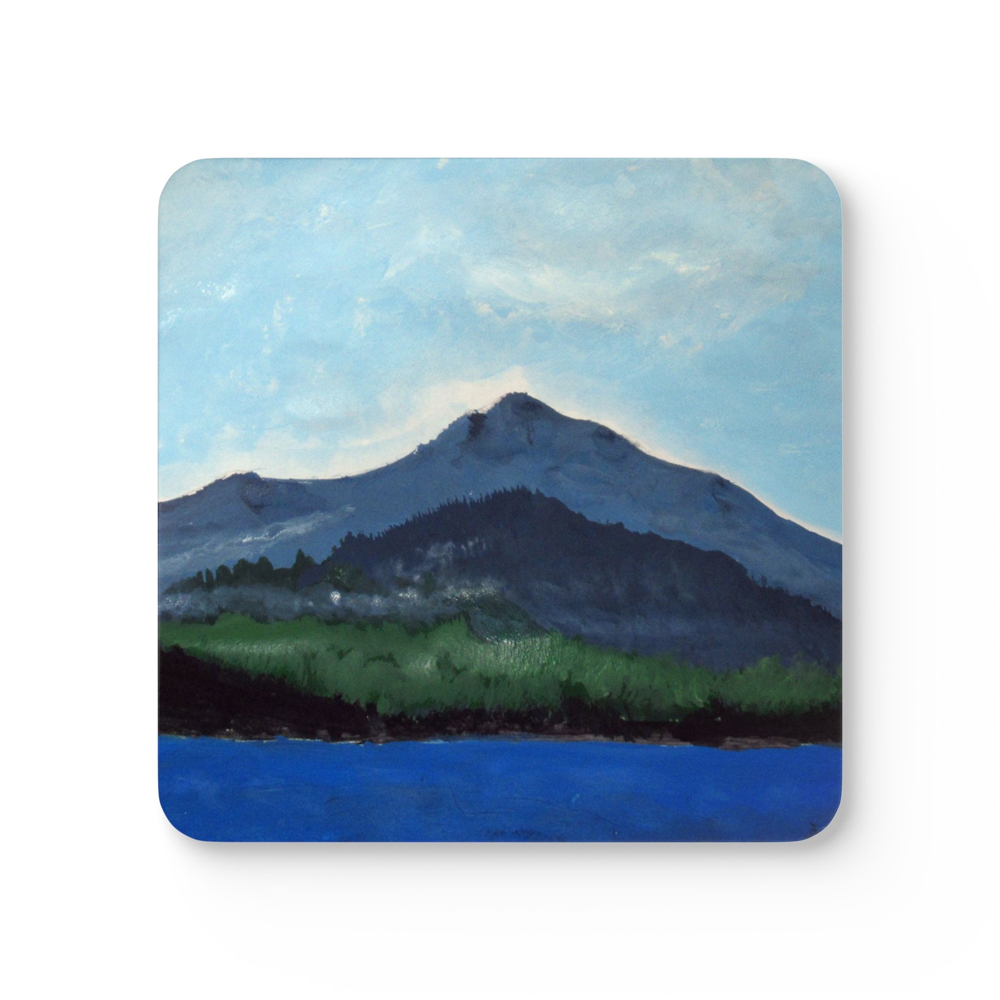 Corkwood Coaster (Set of 4) - Mt Tamalpais and Lake - Hand Painted (print) - Made in USA - Image 3