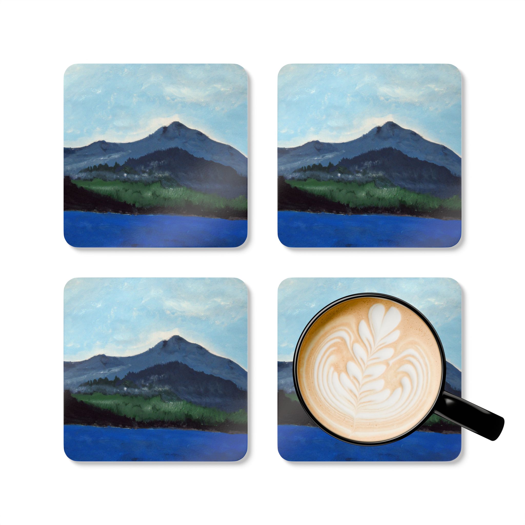 Corkwood Coaster (Set of 4) - Mt Tamalpais and Lake - Hand Painted (print) - Made in USA - Image 6