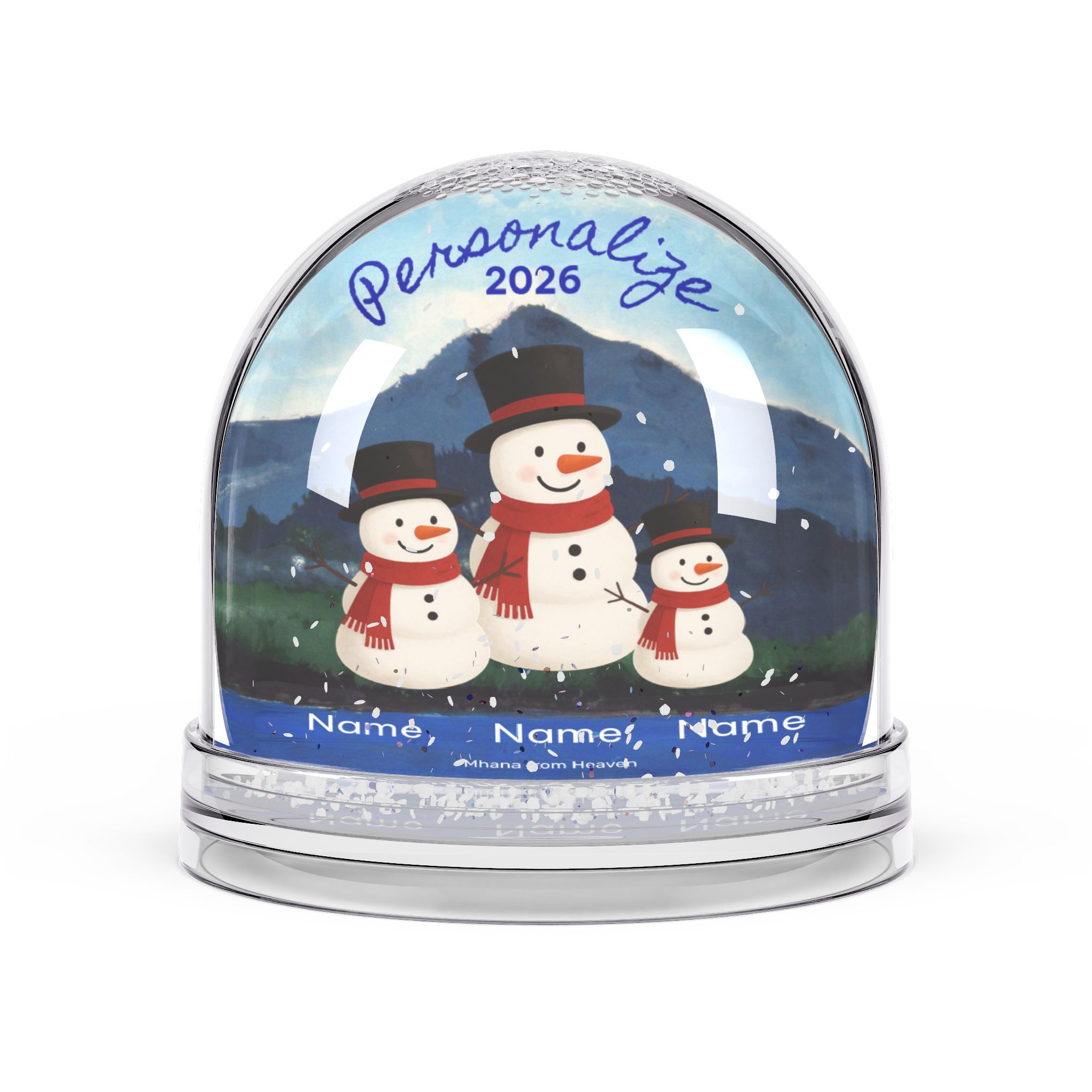 Personalizable Photo Snow Globe - Featuring snowmen and Mt Tamalpais - Made in USA - Image 2