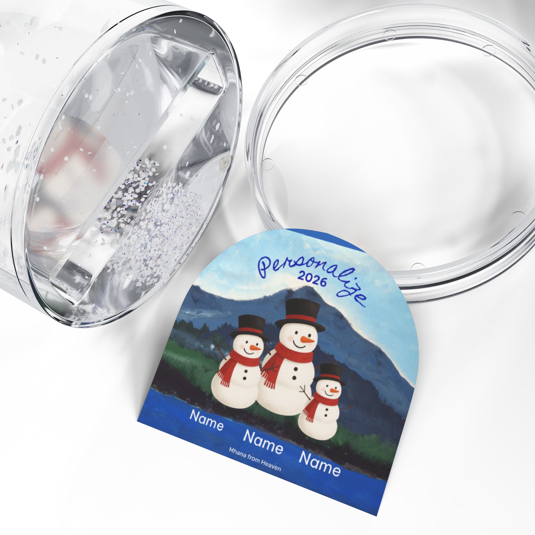 Personalizable Photo Snow Globe - Featuring snowmen and Mt Tamalpais - Made in USA - Image 3