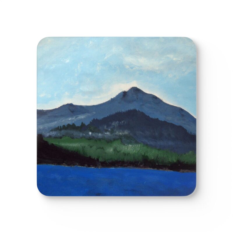 Corkwood Coaster (Set of 4) - Mt Tamalpais and Lake - Hand Painted (print) - Made in USA