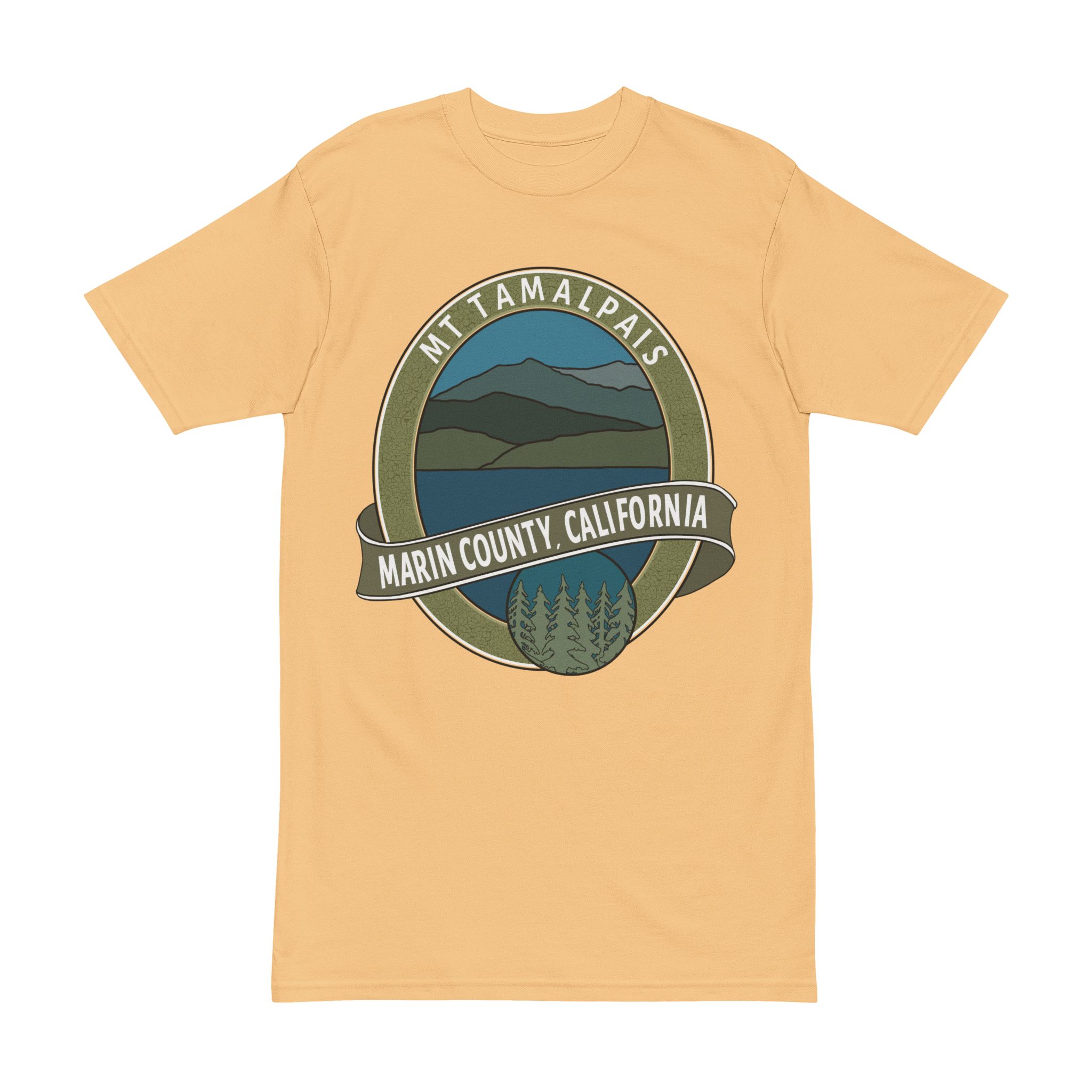 Men’s premium heavyweight tee 100% Cotton T-shirt - Oval Mt Tamalpais Marin County California Collector's Design - Select color