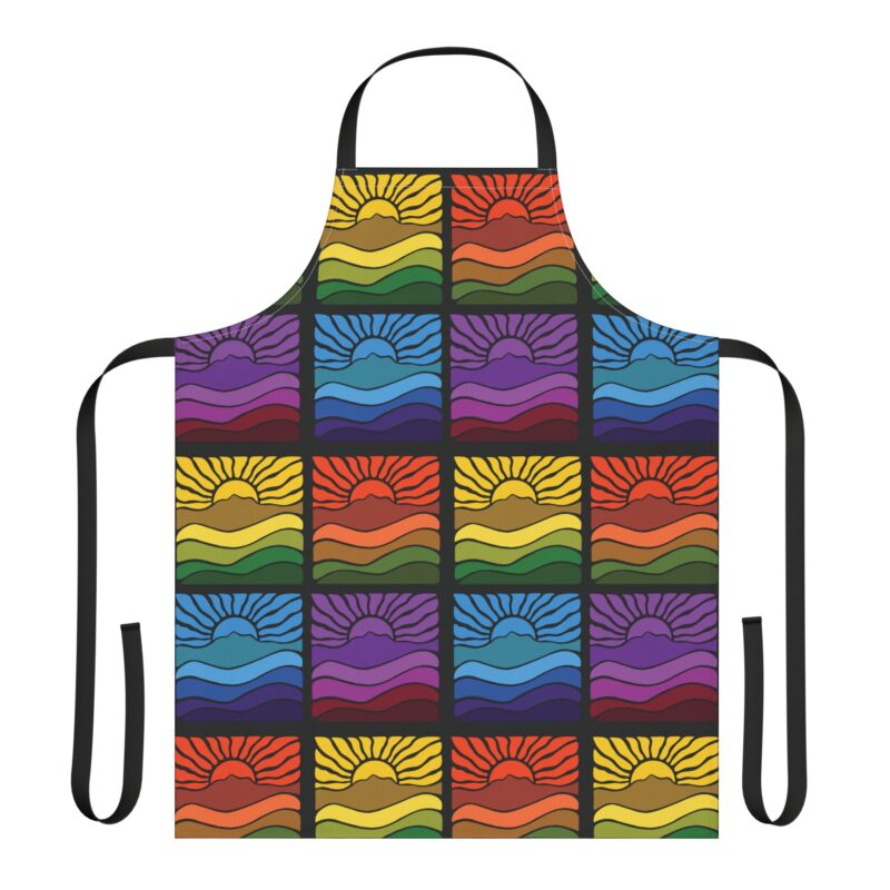 Apron - Groovy Retro Mt Tamalpais Sun Landscape Pattern Black - Made in USA - PFY