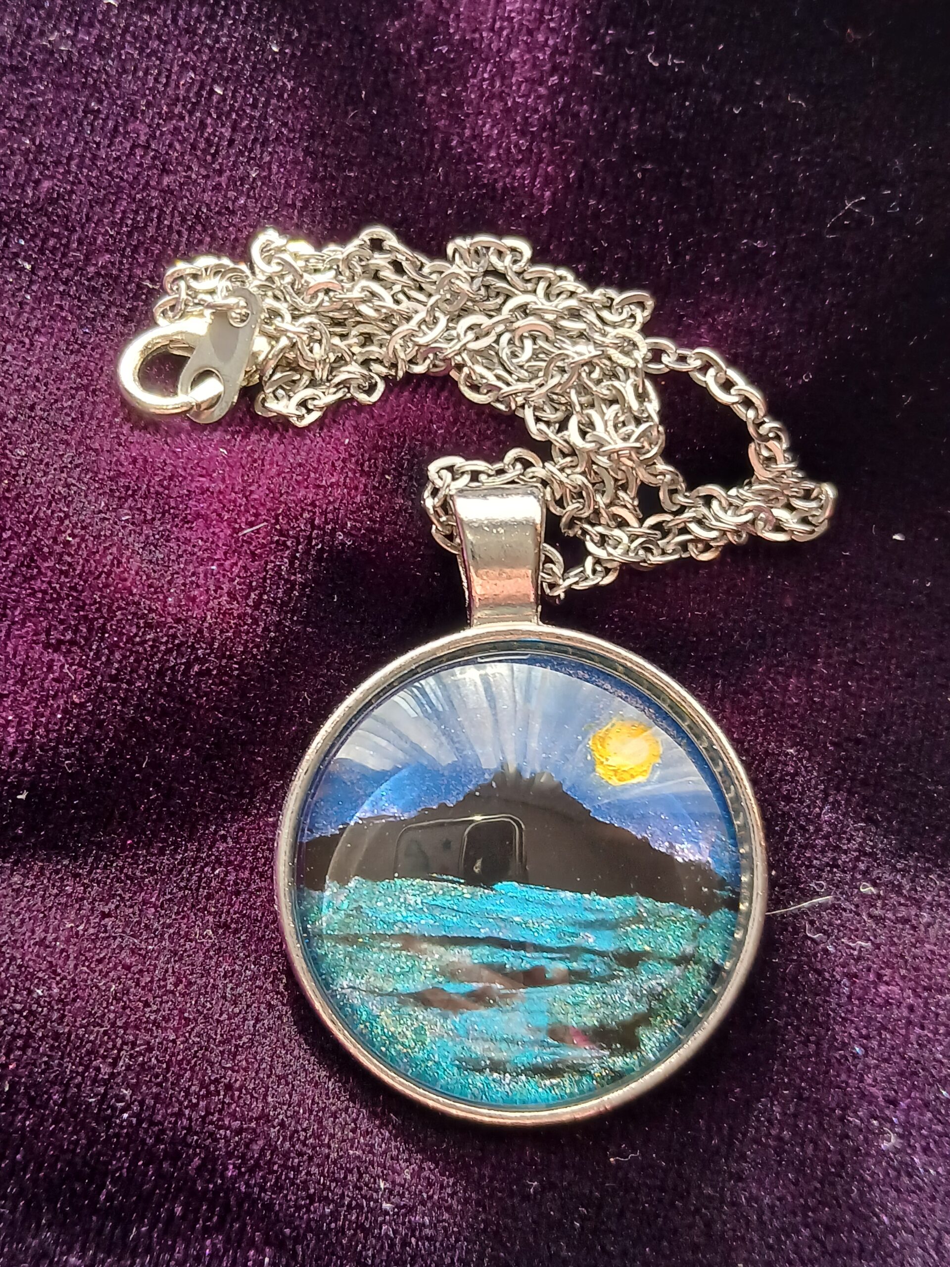Hand Painted Mt Tamalpais Glass Dome - Pendant - Keychain - Zip Pull - Image 4