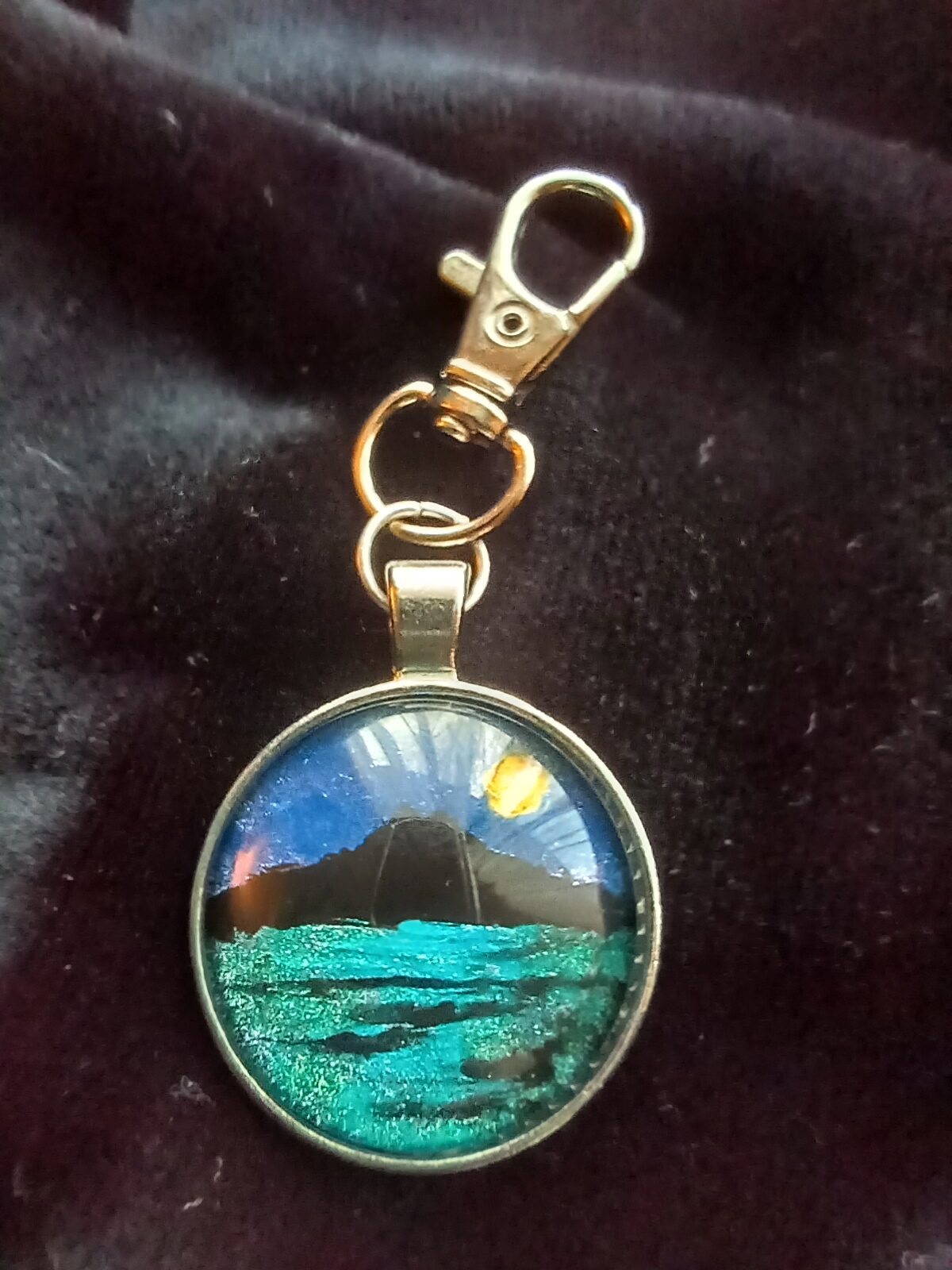 Hand Painted Mt Tamalpais Glass Dome - Pendant - Keychain - Zip Pull - Image 5