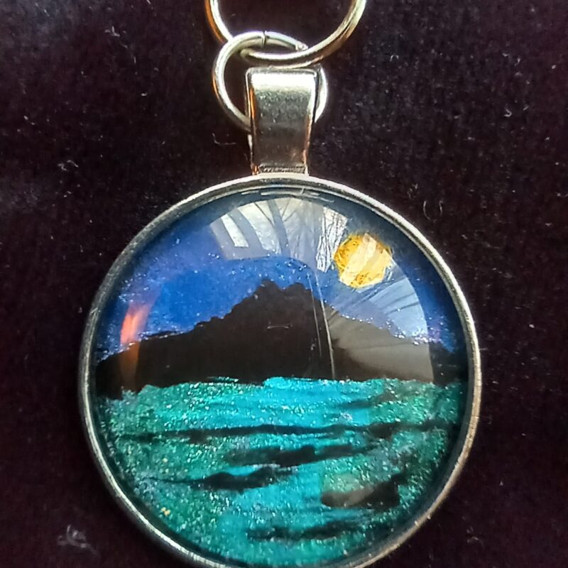 Hand Painted Mt Tamalpais Glass Dome - Pendant - Keychain - Zip Pull