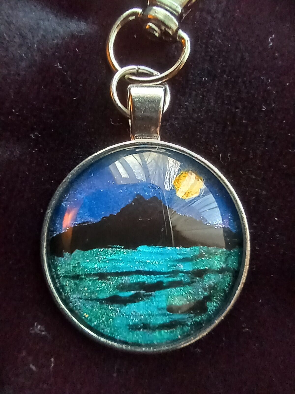 Hand Painted Mt Tamalpais Glass Dome - Pendant - Keychain - Zip Pull