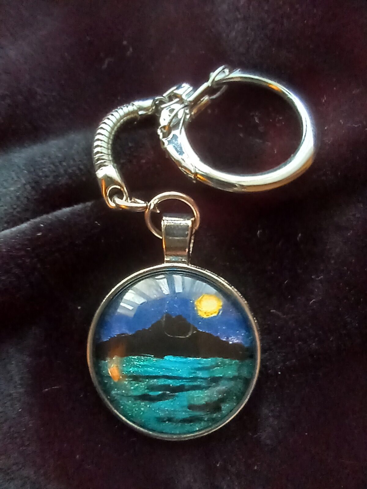Hand Painted Mt Tamalpais Glass Dome - Pendant - Keychain - Zip Pull - Image 6