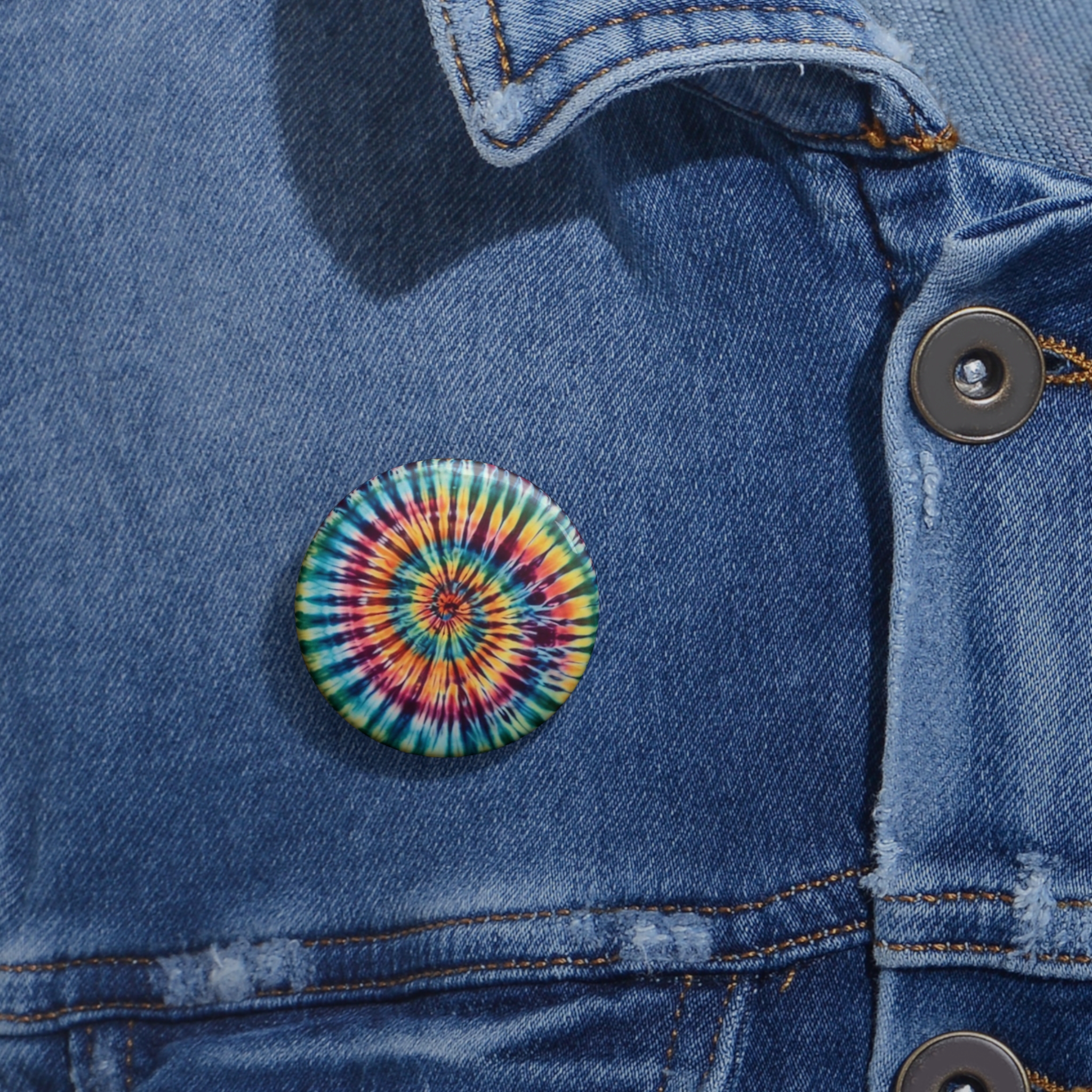 Tie-Dye Spiral Pin Button — Retro Rainbow Badge for Jackets, Bags & Gifts - Image 2