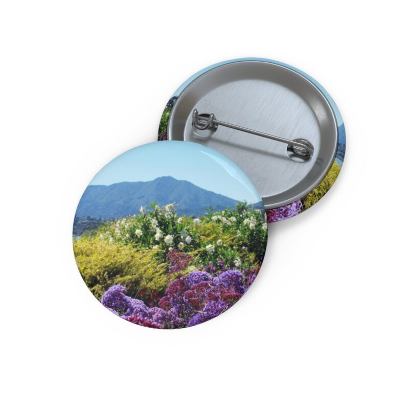 Mt Tamalpais Roses and Purple Flowers design - Pin Button - 3 sizes