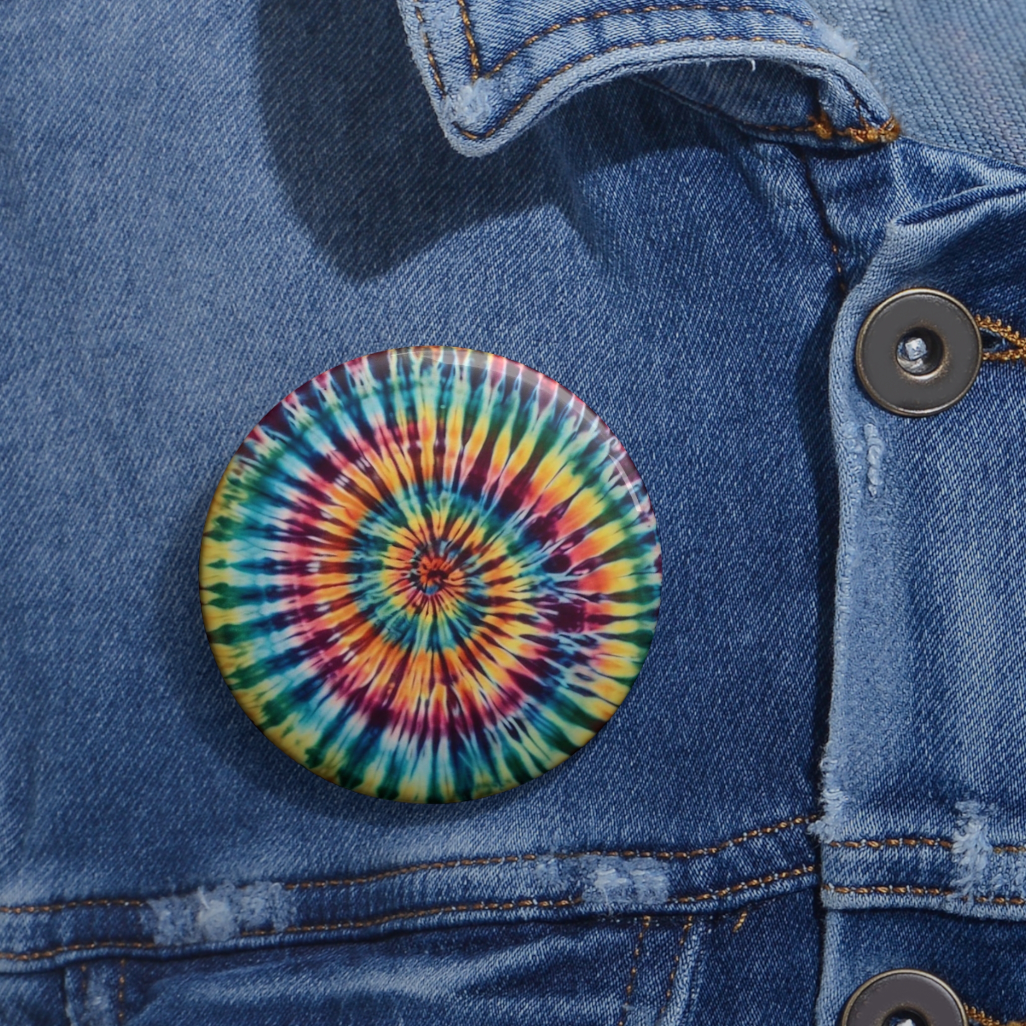 Tie-Dye Spiral Pin Button — Retro Rainbow Badge for Jackets, Bags & Gifts - Image 4